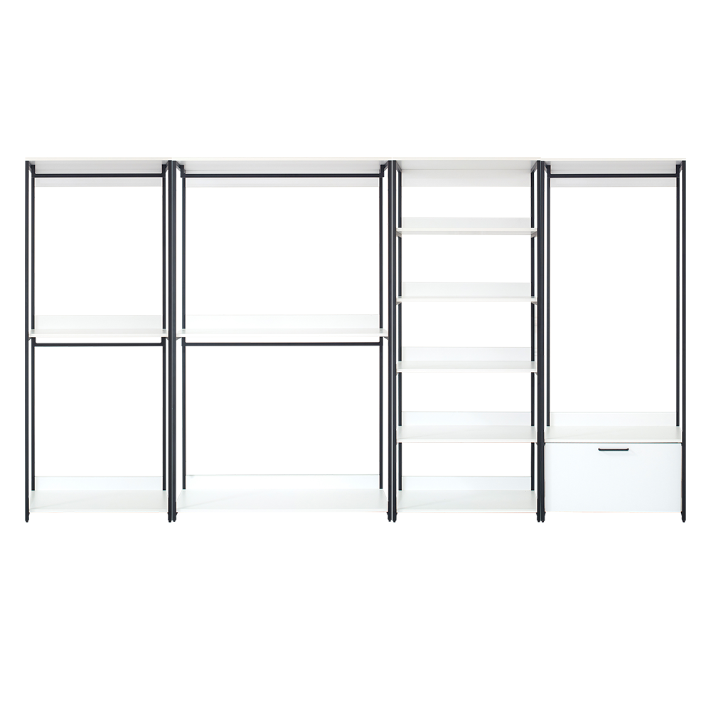 Fiona White Freestanding Walk-In Closet System with Metal Frame and Drawers
