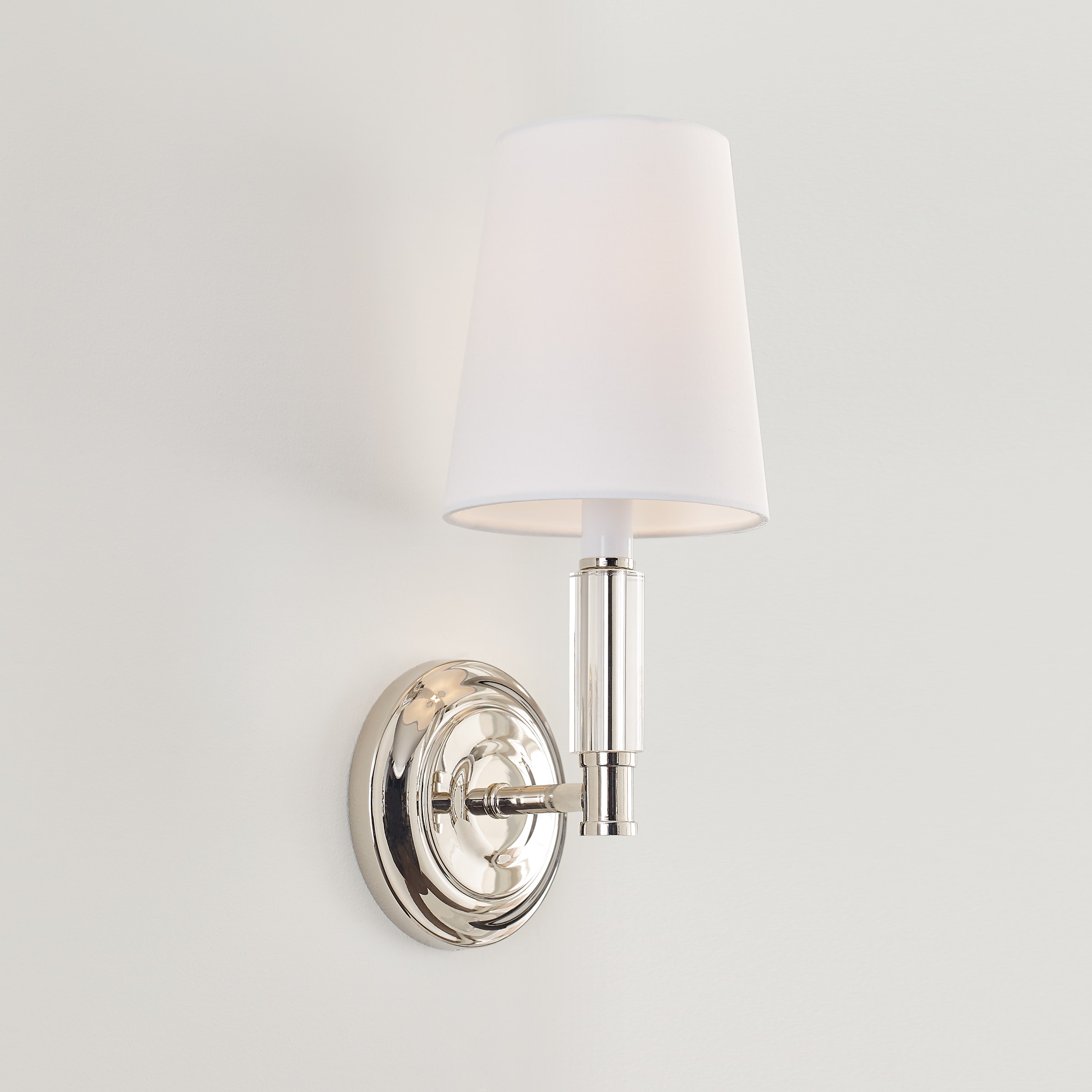 Polished Nickel Round White Fabric Shade Wall Sconce
