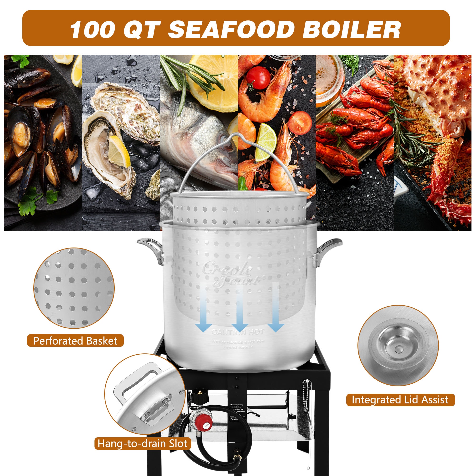 Electric turkey fryer, seafood kettle, boiler, clam bake, master