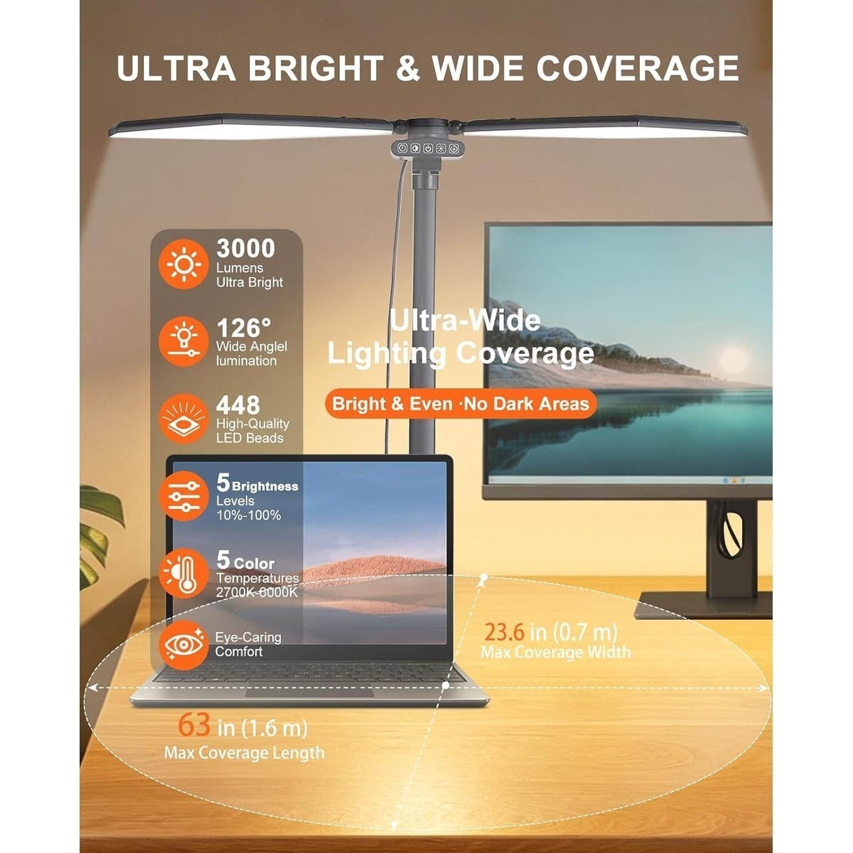 Slagawa LED Desk Lamp with Clamp 30W 3000LM Dimmable Architect Light ...