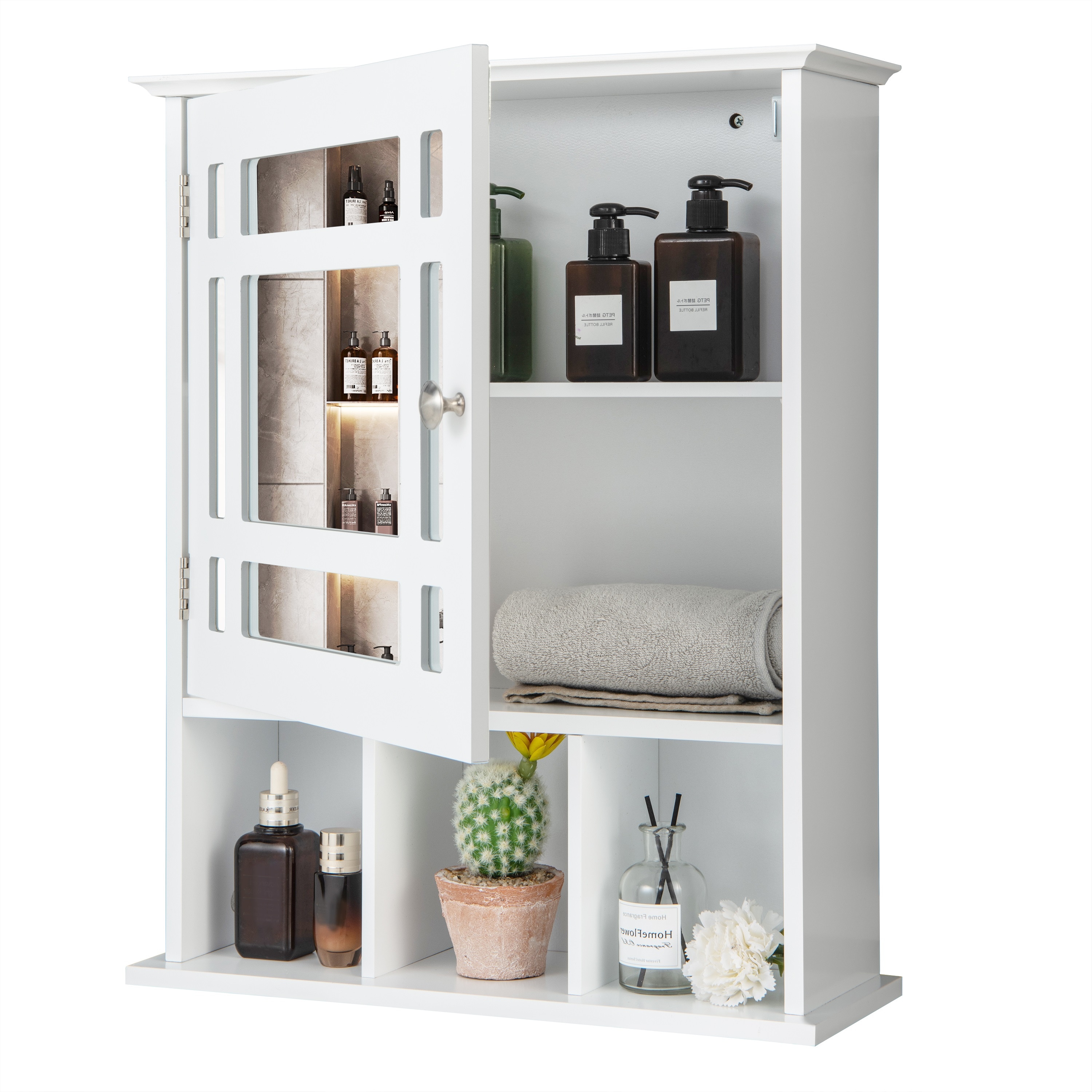 Slickblue Bathroom Storage Cabinet - 19 x23.5 Wall Mount White/Brown Rectangular Medicine Cabinet – Adjustable Shelves Magnetic Door - Ideal for Bathroom or Toilet