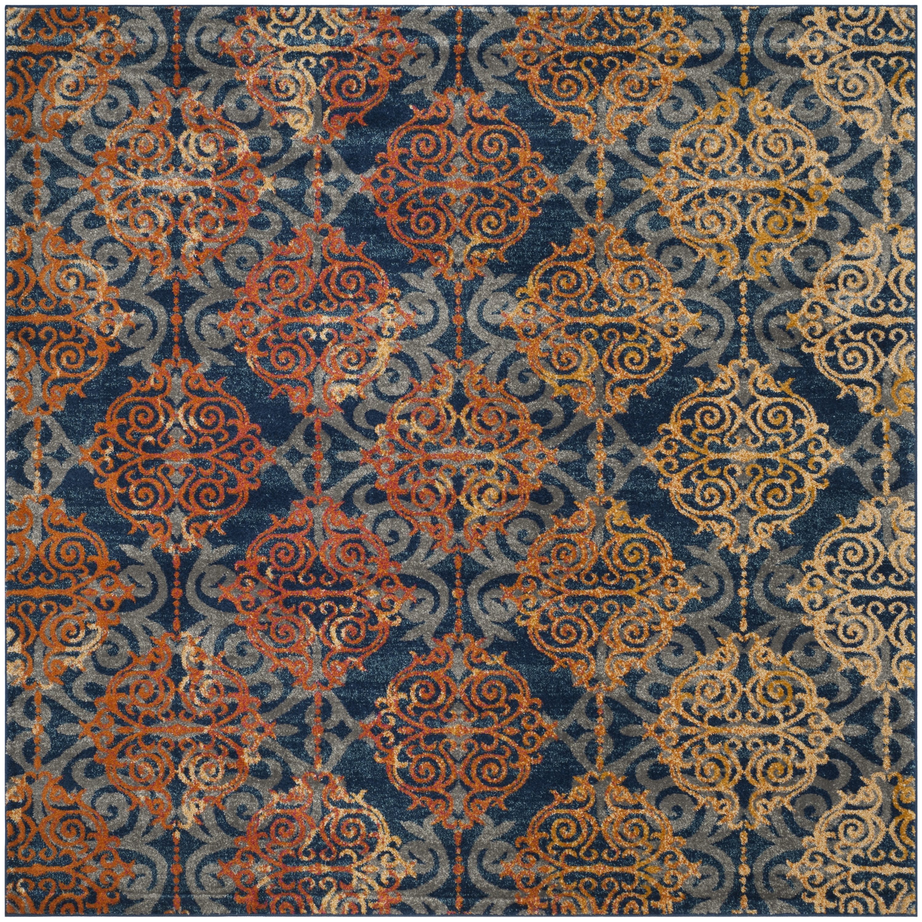 Safavieh EVK230S-7SQ Evoke Rigby 7 x 7 (ft) Loomed Synthetic Blue/Orange Square Indoor Abstract Bohemian/Eclectic Area rug