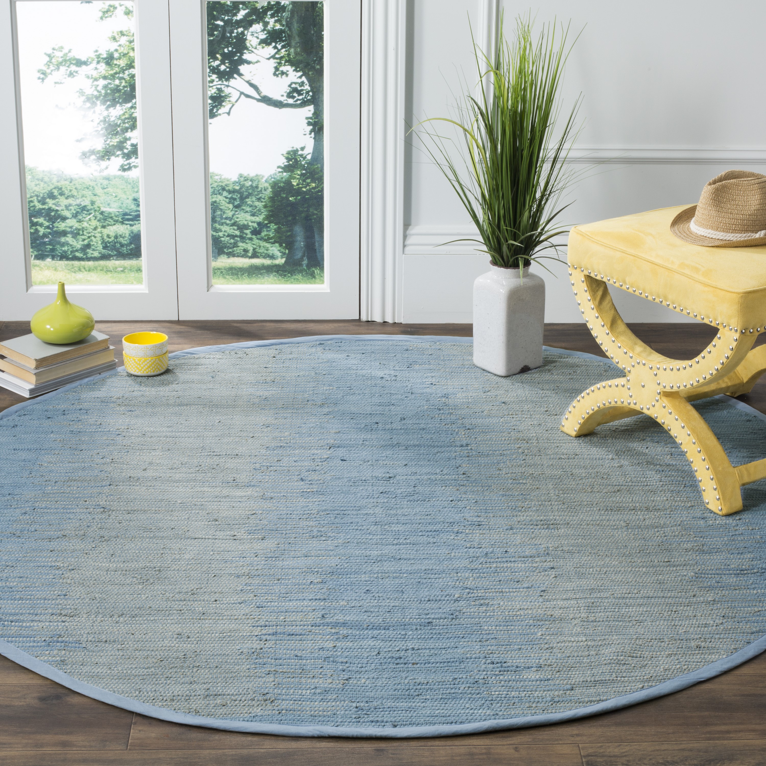 Safavieh MTK718B-6R Montauk Salina 6 x 6 (ft) Cotton Light Blue Round Indoor Abstract Coastal Area rug