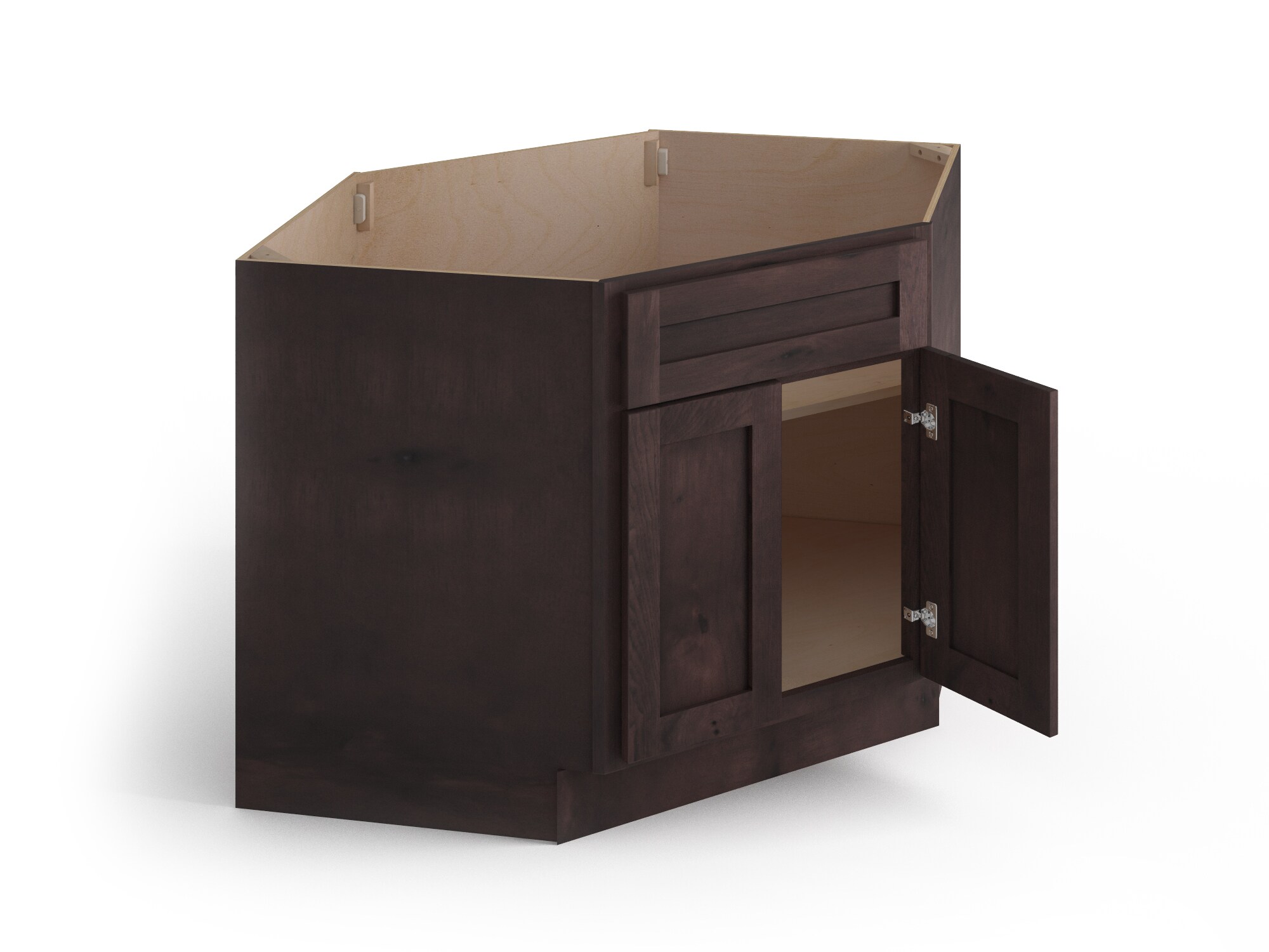 Valleywood Cabinetry 42-in W x 34.5-in H x 24-in D Rustic Hickory Diagonal 1-Drawer Corner Base Ready To Assemble Plywood Cabinet (Flat Panel Shaker Style)
