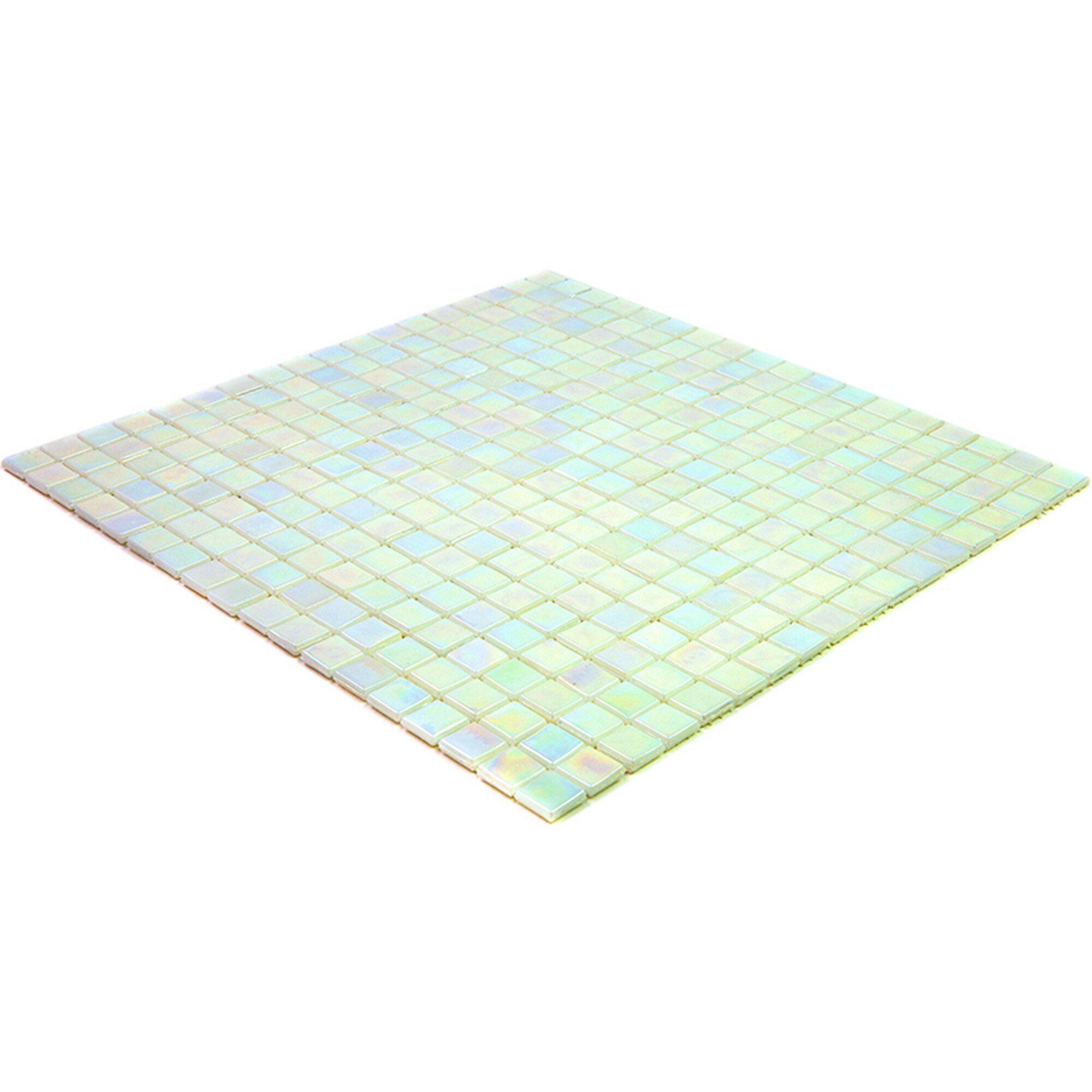 Glossy Iridescent Light Bone White Glass Mosaic Tile