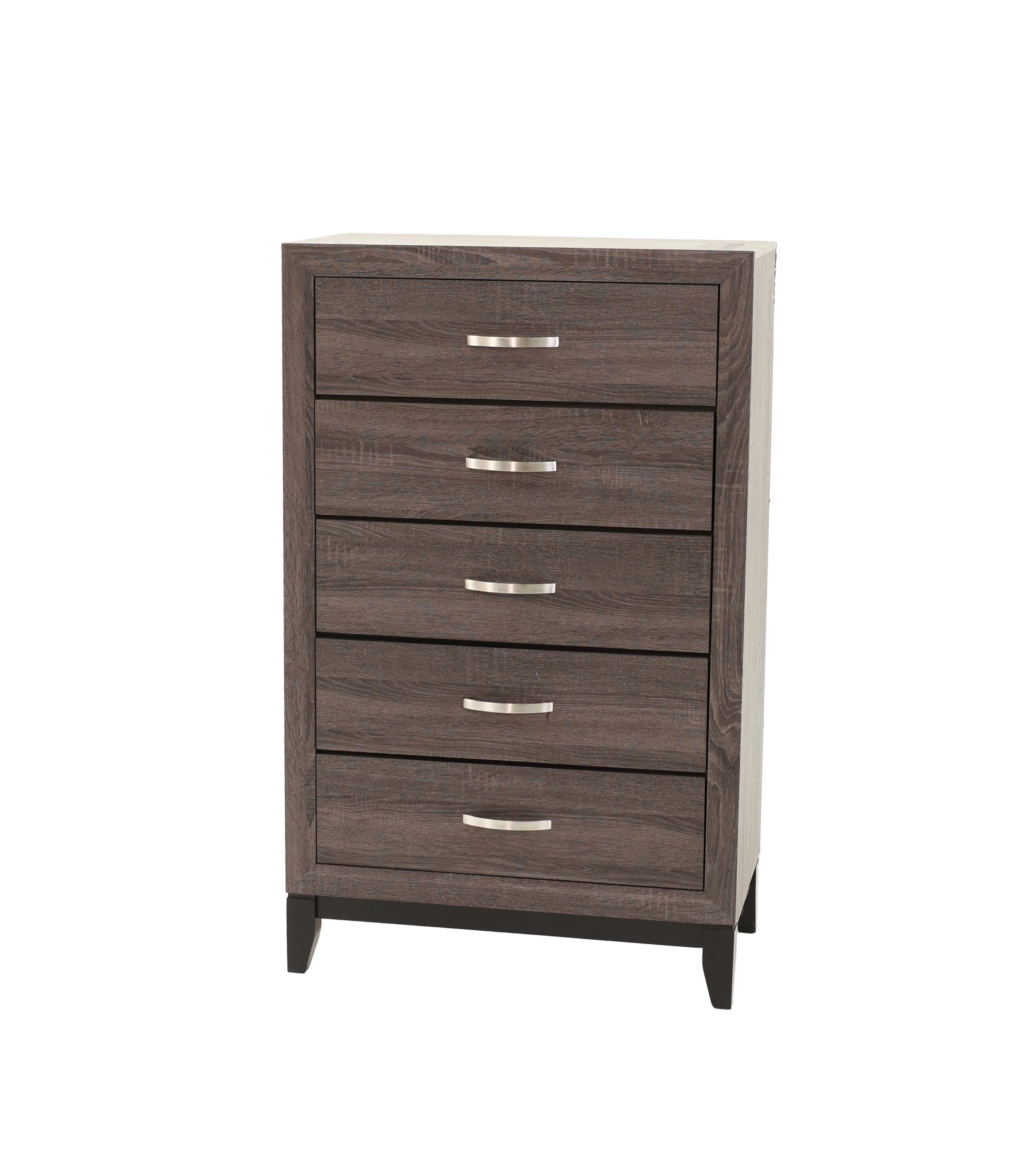 LOVMOR Bedroom Furniture Rustic Grey Oak Simple 1pc Tall Chest 5-Drawers Storage Solidwood Chest