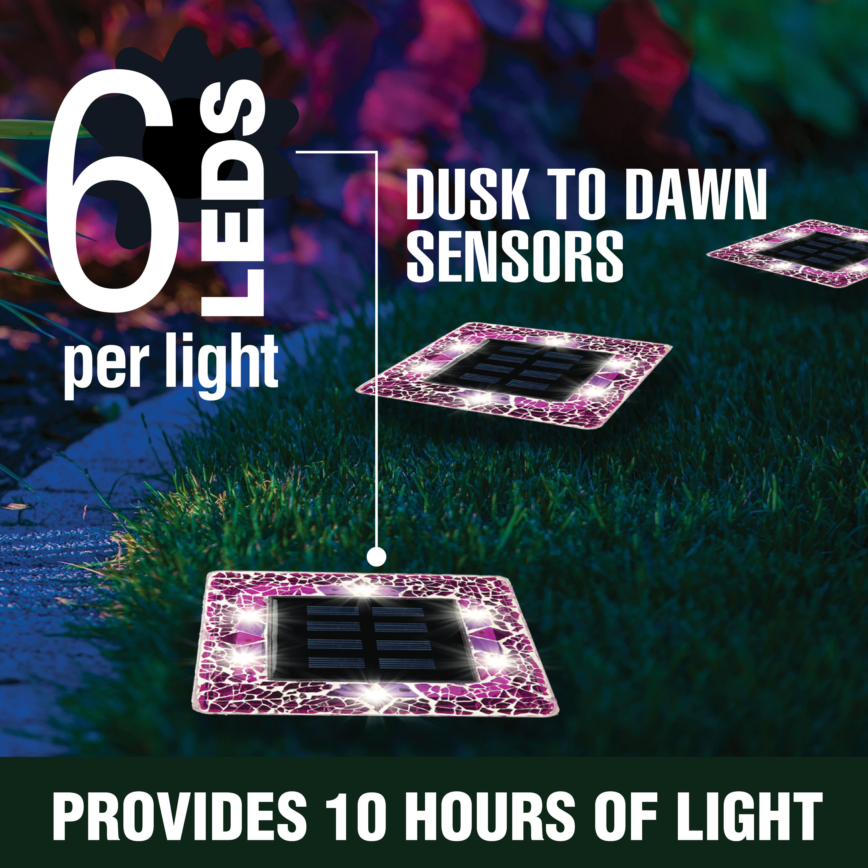 Radiant Pink Mosaic Glass Solar LED Pathway Lights, 4-Pack