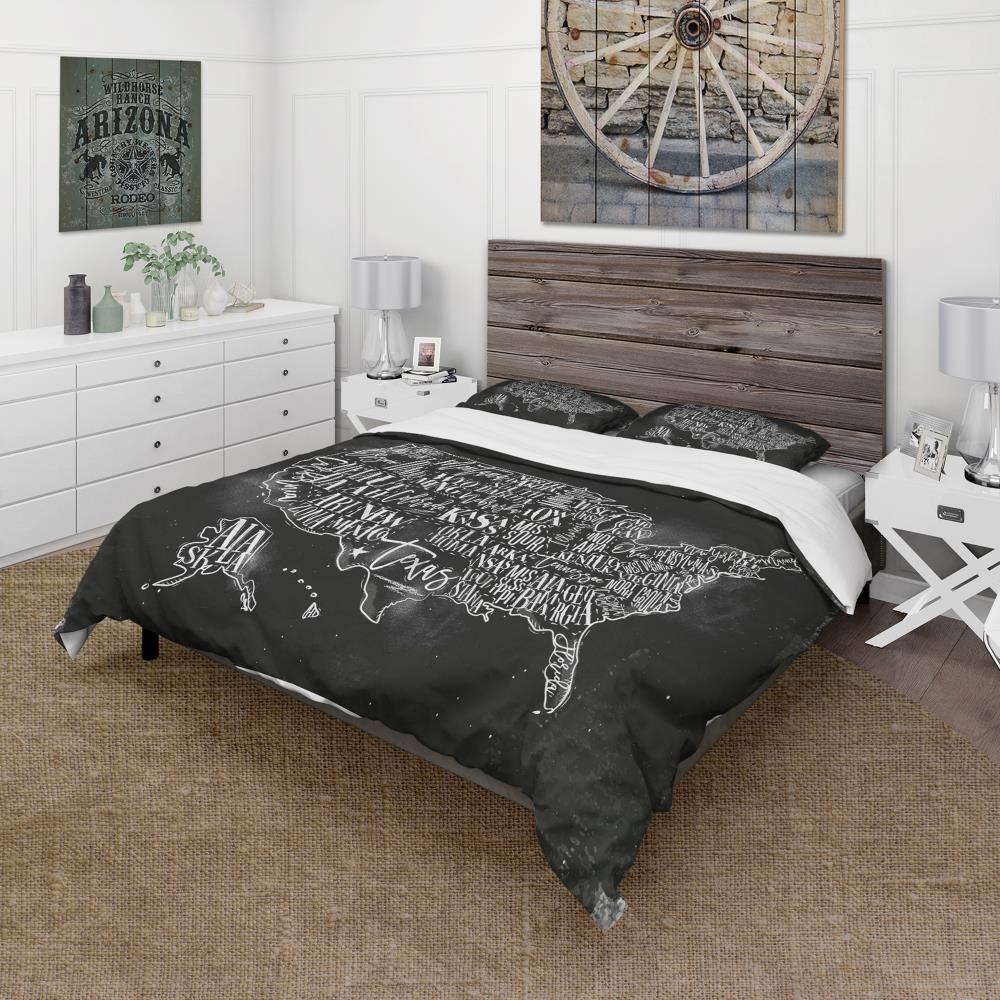 Designart BED18093-K 3 -Piece Black King Duvet cover Set
