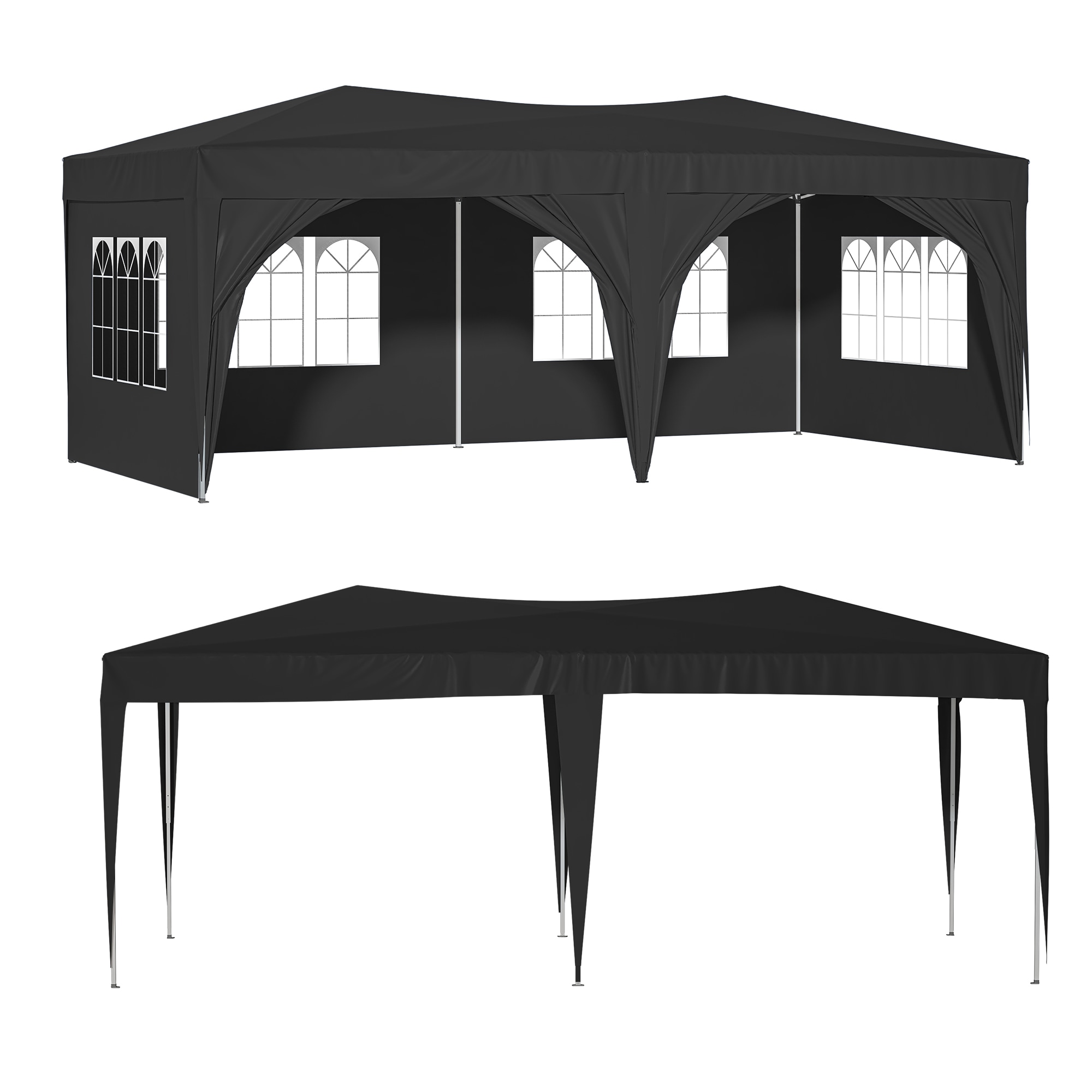 Lycvki GZB-68 10-ft x 20-ft Black Rectangle Gazebo with Soft top Roof (Screen Included)