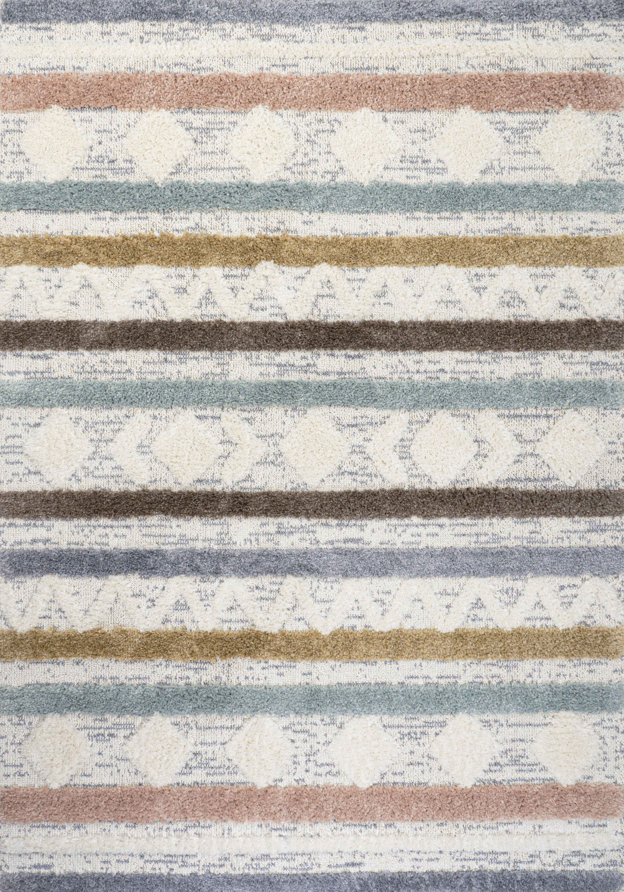 Gray and Multicolor Striped Synthetic 4' x 6' Area Rug