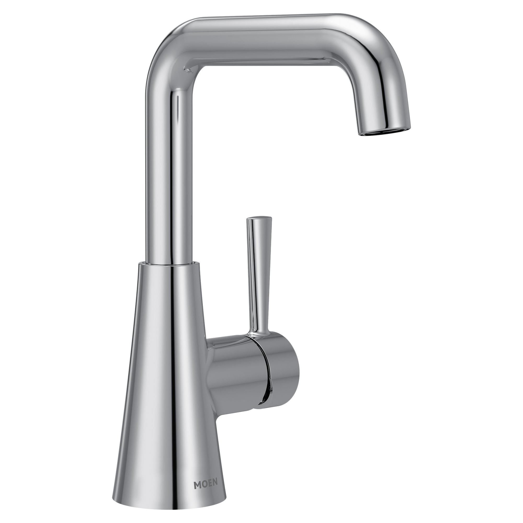 Moen 84024 Ronan Chrome Single hole 1-handle WaterSense High-arc Residential Handle Bathroom Sink Faucet with Drain with Deck Plate