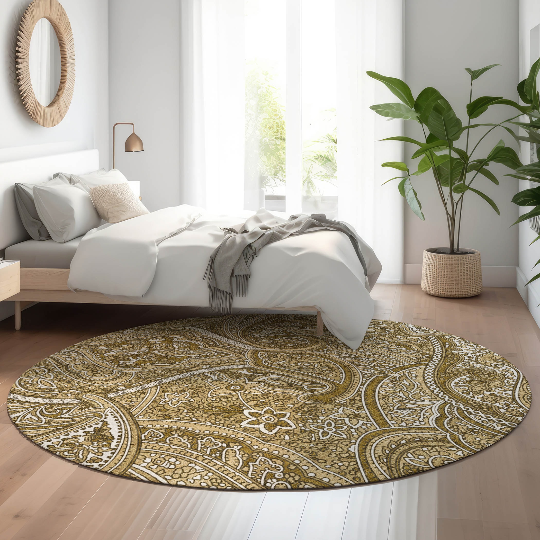 Addison Rugs AMF623BR8RO Mayfield AMF623BR 8 x 8 (ft) Loomed Polyester Brown Round Indoor Geometric Machine washable Area rug