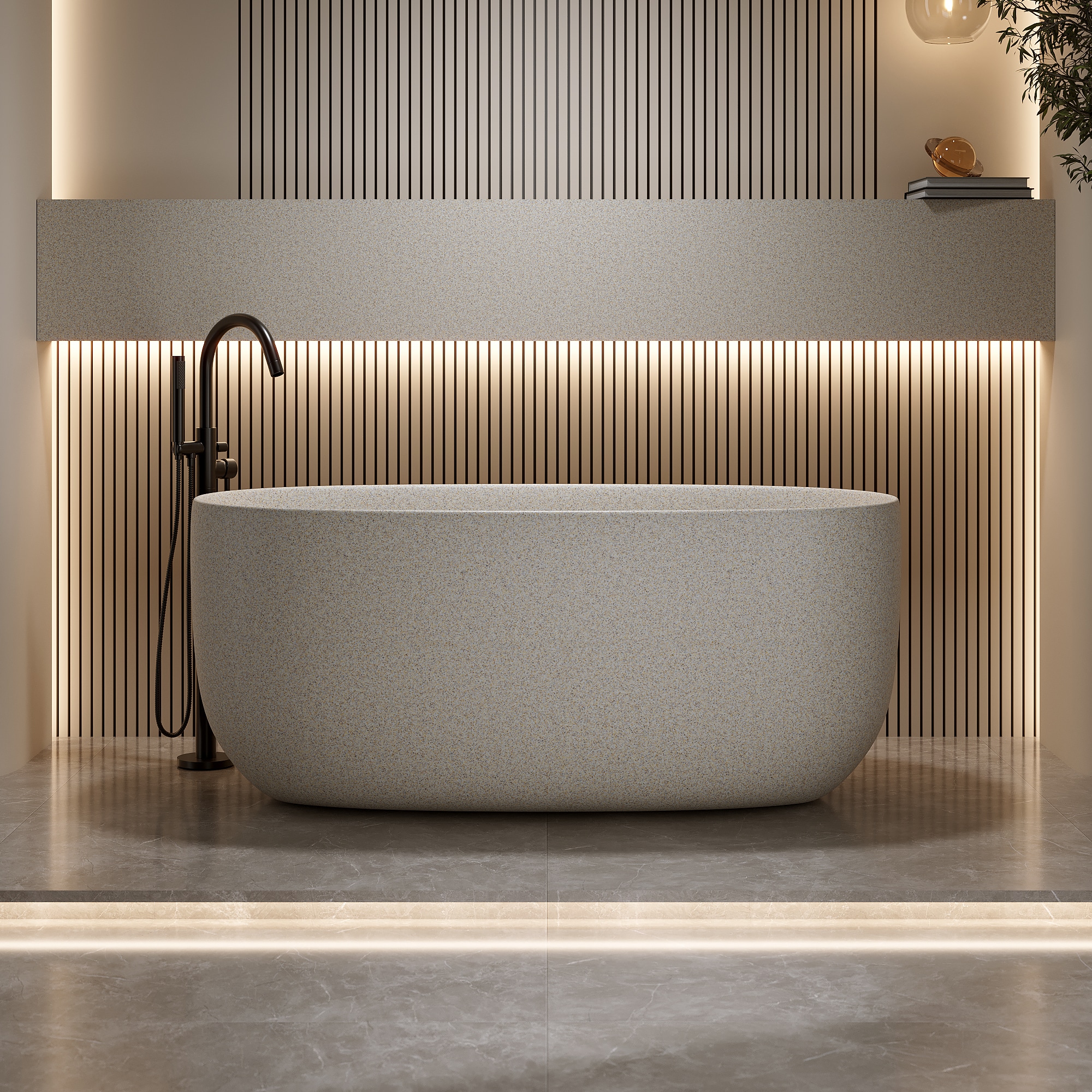 LUXEYARD 51in Freestanding Bathtub Resin Stone Soaking Bathtub Solid Surface Modern Tubs with Overflow and Pop-up Drain