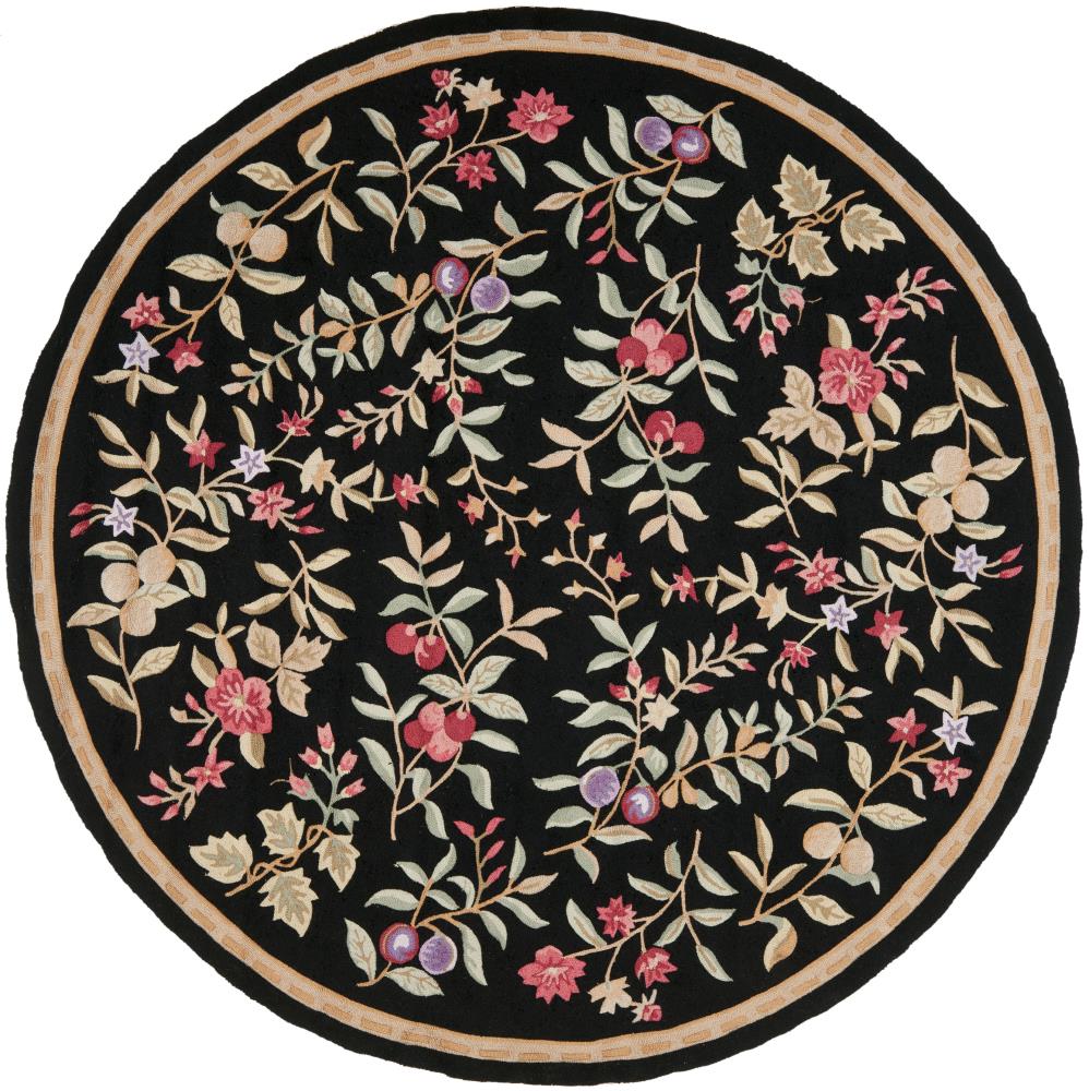 Elysian 8' Round Black Floral Synthetic Easy-Care Rug