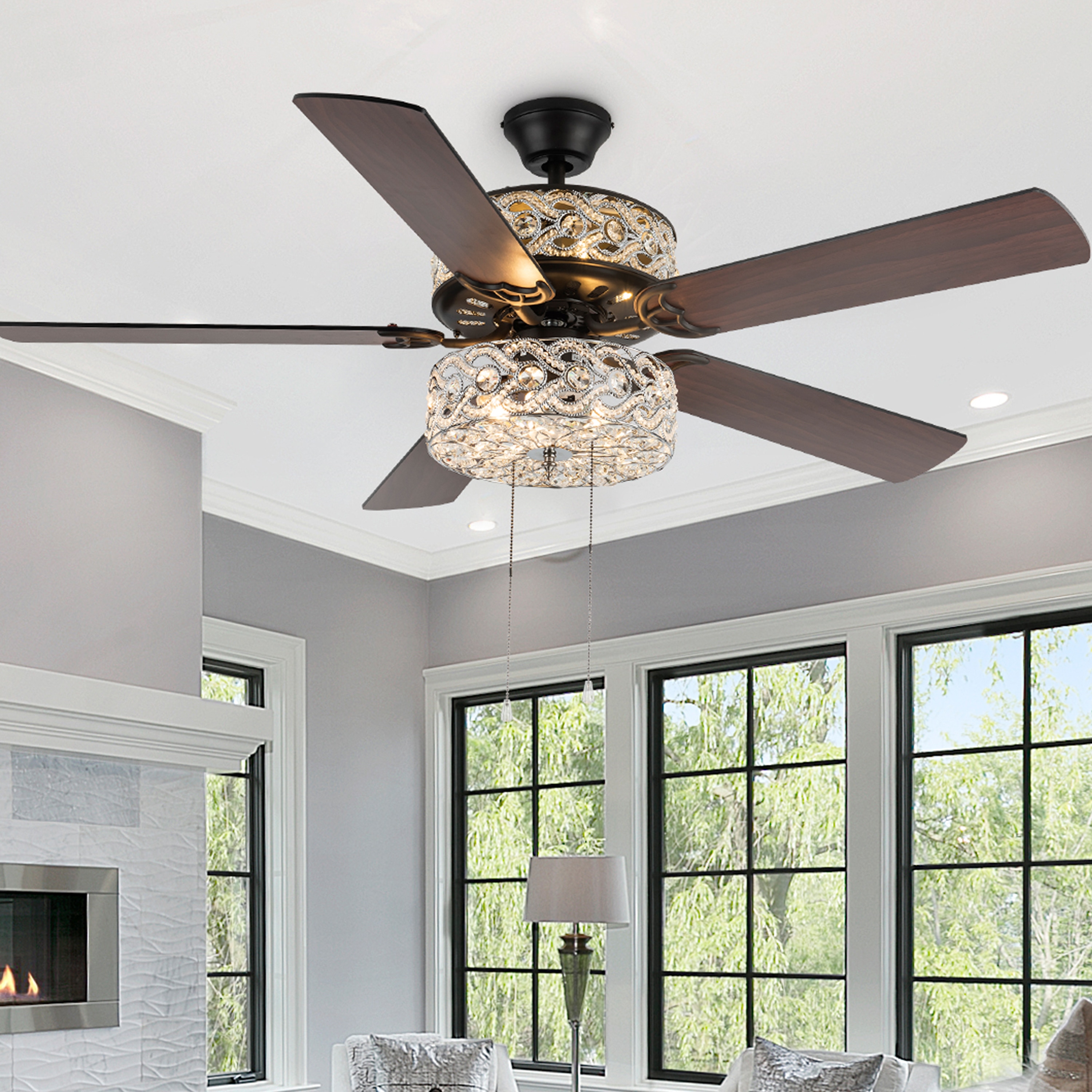 River of Goods 52-in Oil Rubbed Bronze with Mahogany and Antique Black  Blades LED Indoor Downrod or Flush Mount Ceiling Fan with Light (5-Blade)  in the Ceiling Fans department at Lowes.com