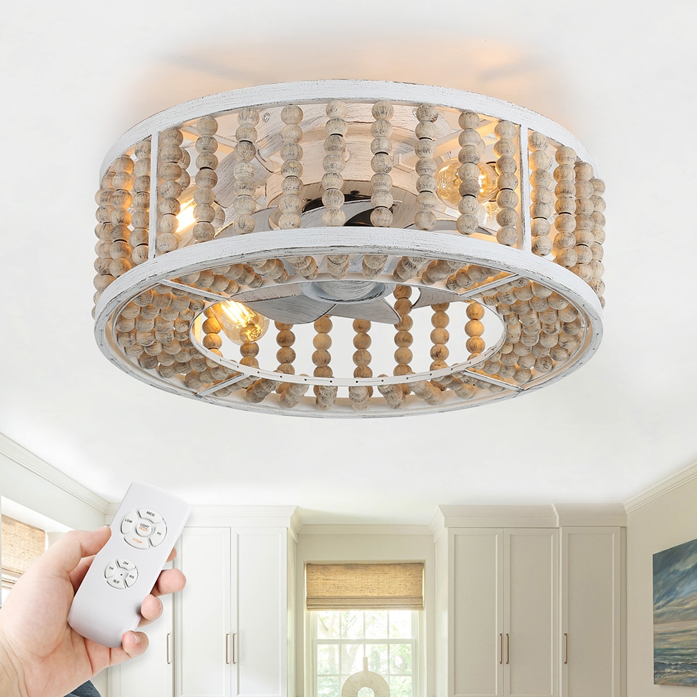 Cusp Barn Fredinron 20-in White with White Blades Flush Mount Cage Ceiling Fan Without Light and Remote Control Included 8 -Blade
