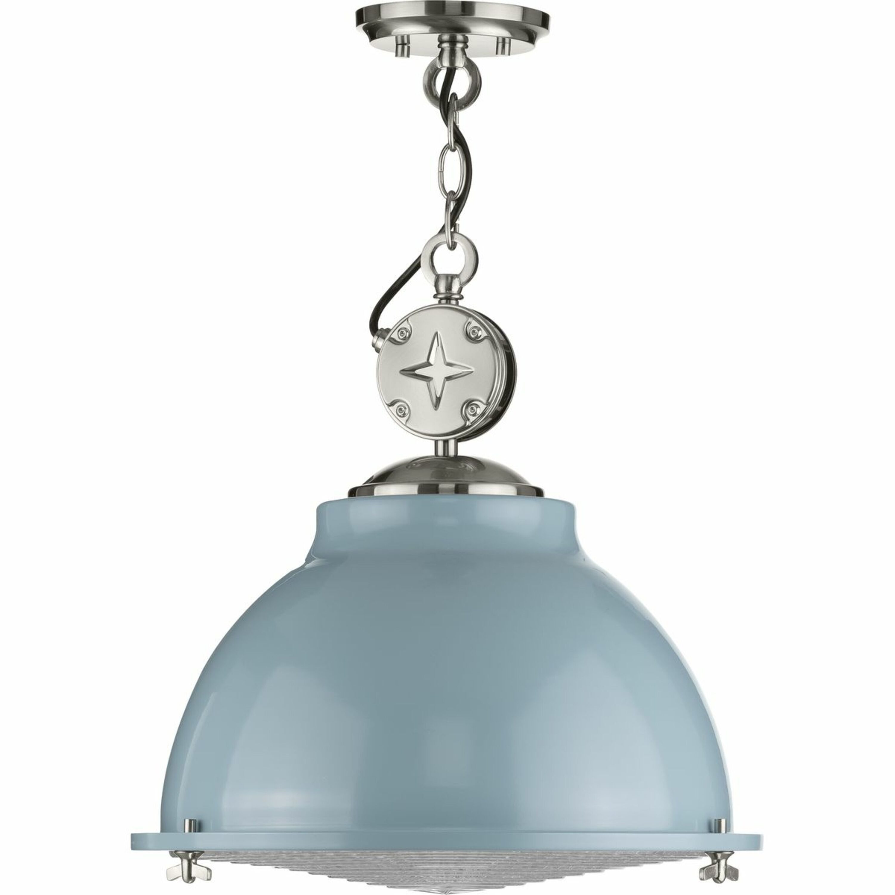 Coastal Blue and Nickel 17" Pendant Light with Glass Shade