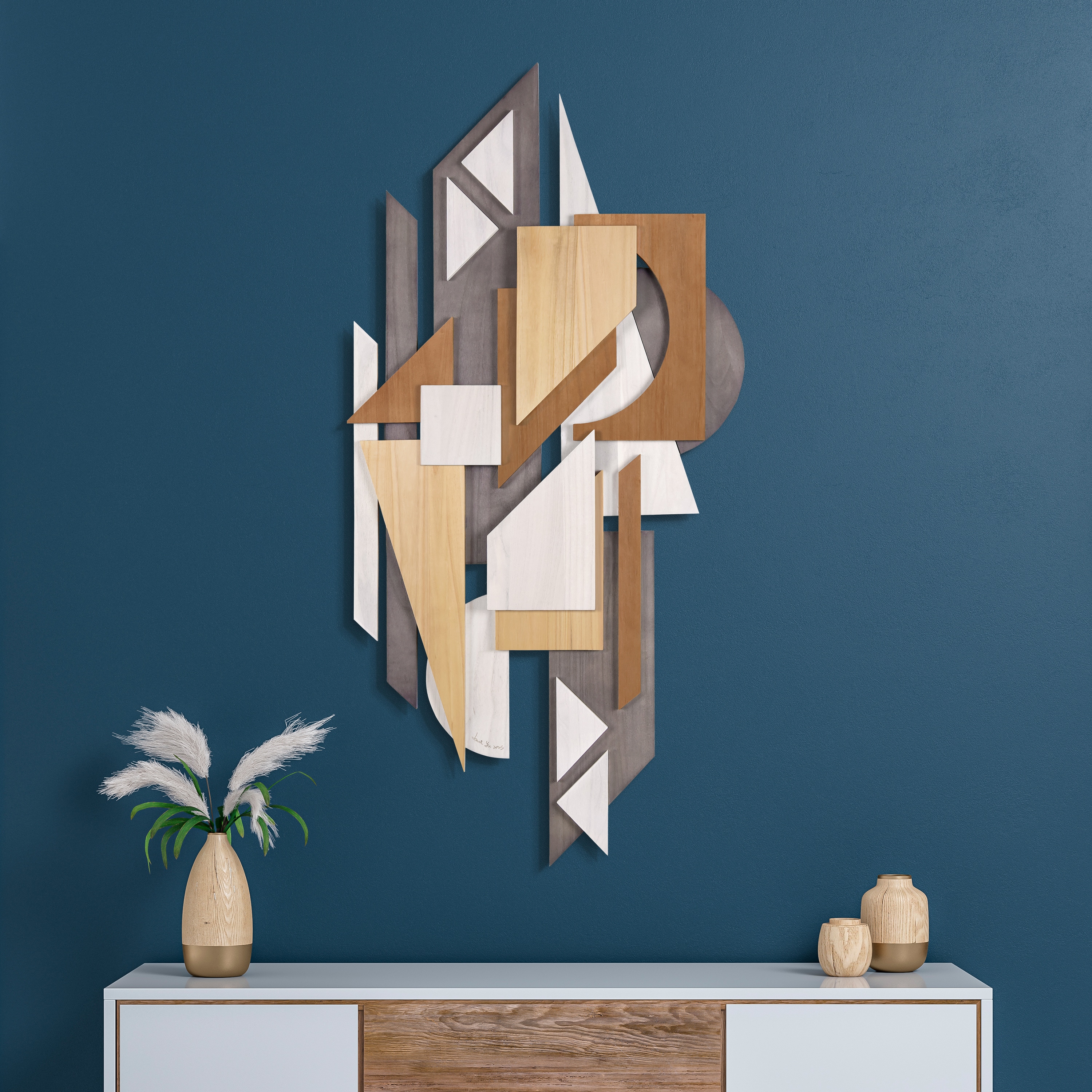 Moonlit Mist I 48" x 24" Multicolor Solid Wood Abstract Wall Art