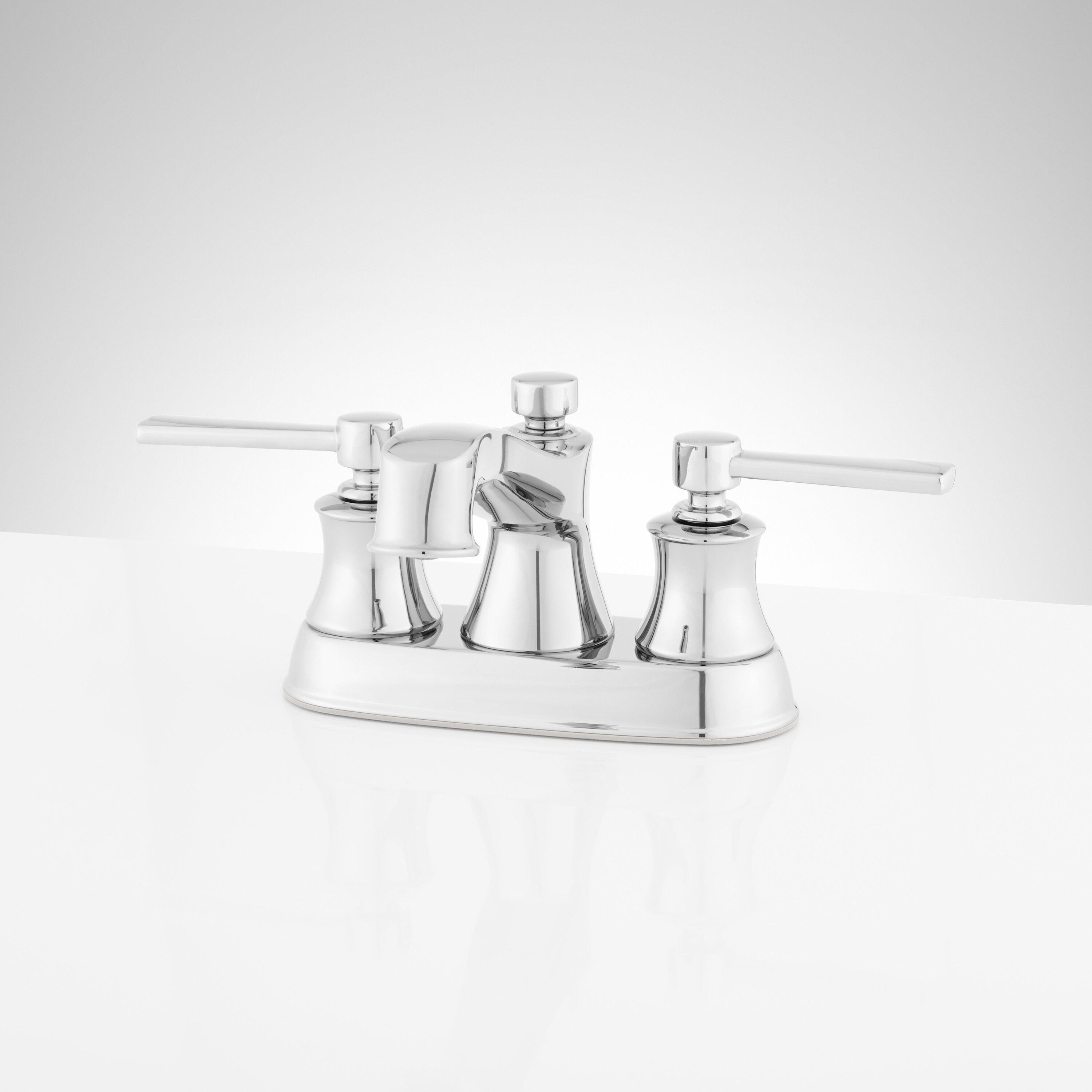 Signature Hardware 447831 Pendleton Chrome 4-in centerset 2-handle Low-arc Residential Handle Bathroom Sink Faucet with Drain