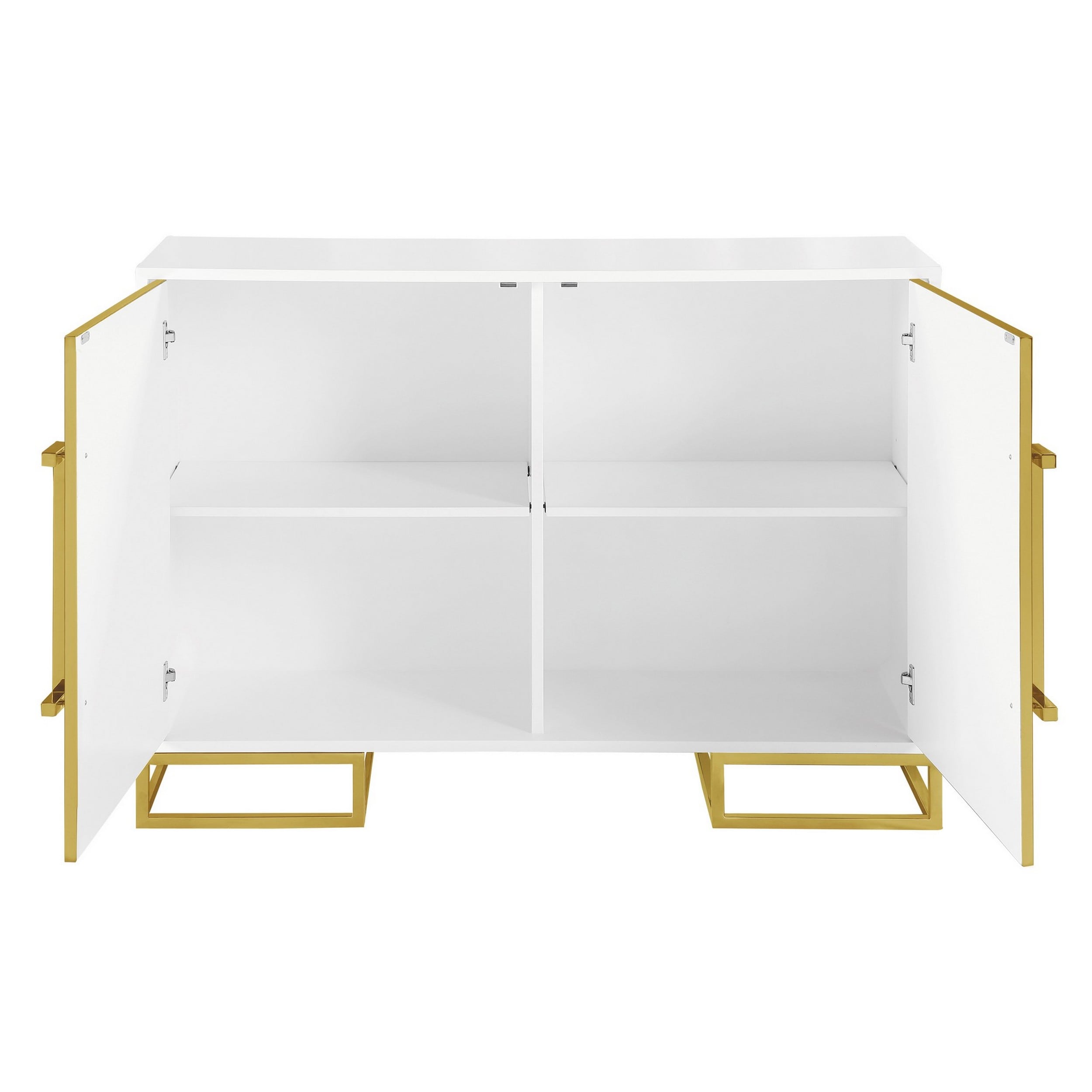 48 Inch White and Gold Composite Wood Office Cabinet with Adjustable Shelving