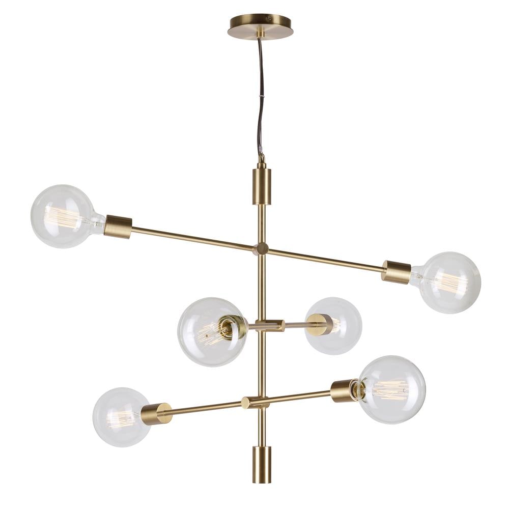 Forte Lighting 7117-06-12 Baton 6 -Light Brushed Gold Transitional For Use in Bedrooms, Dining Rooms, Foyers, Kitchens, Living Rooms Chandelier