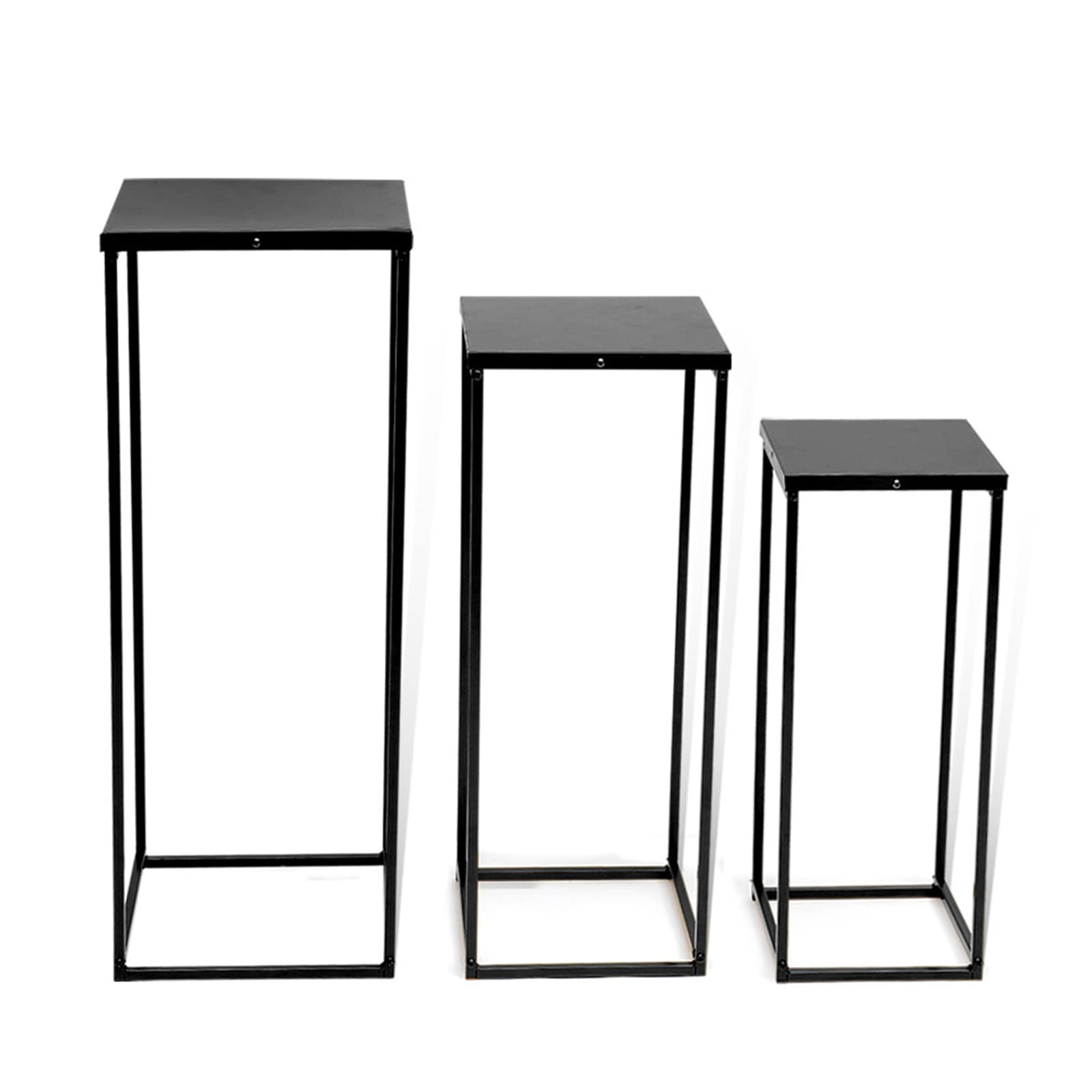 CNCEST OT-ZJGJ-5121 27.55-Inches H x 10.23-Inches W 3 PCs Different Size Black Square Metal Indoor/Outdoor Rectangular Wrought iron Plant Stand