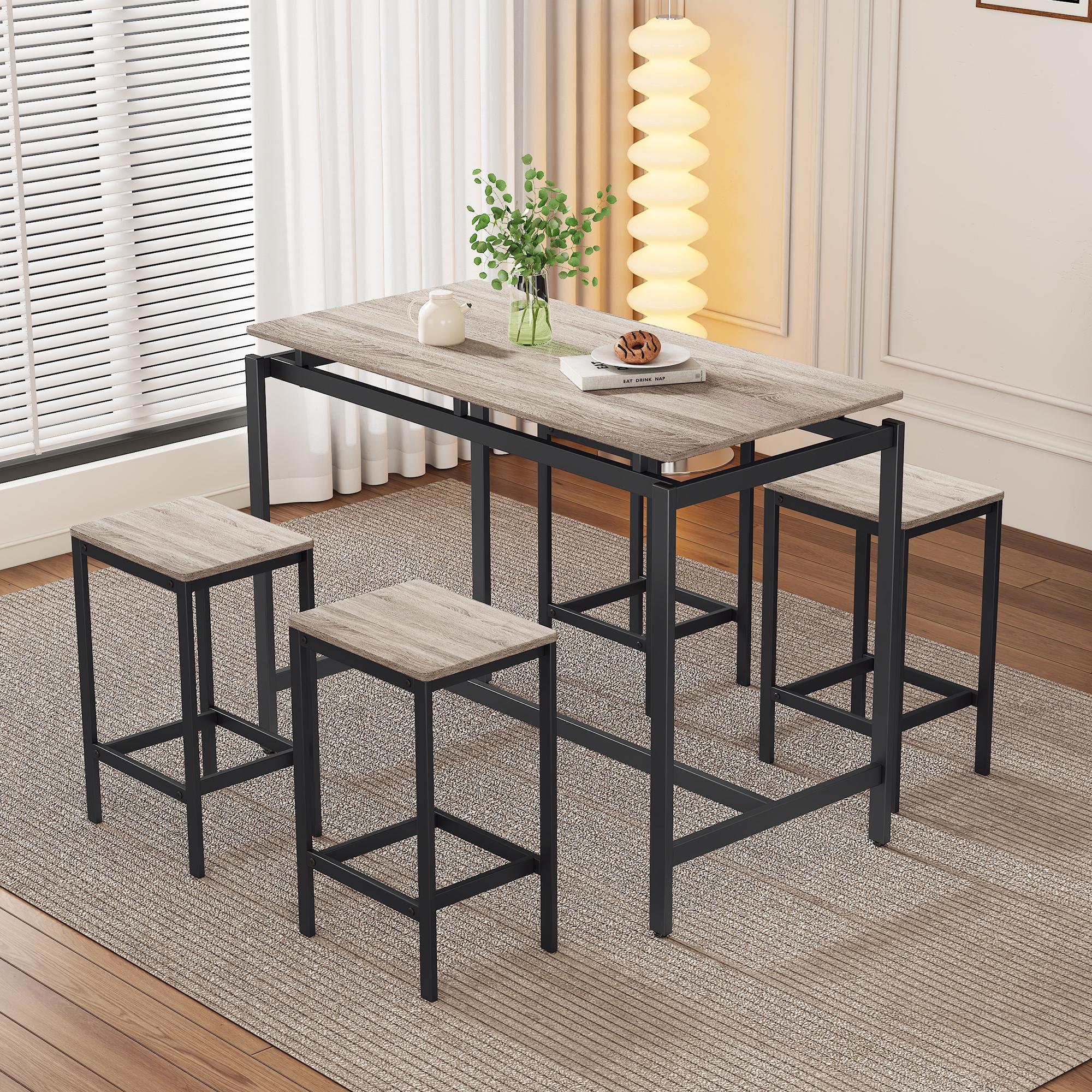 Dining Room Bar Set OAK Brown Contemporary/Modern Dining Room Set with Rectangular Table ( Seats 4 ) | - Bayfeve BF-73160A-IN