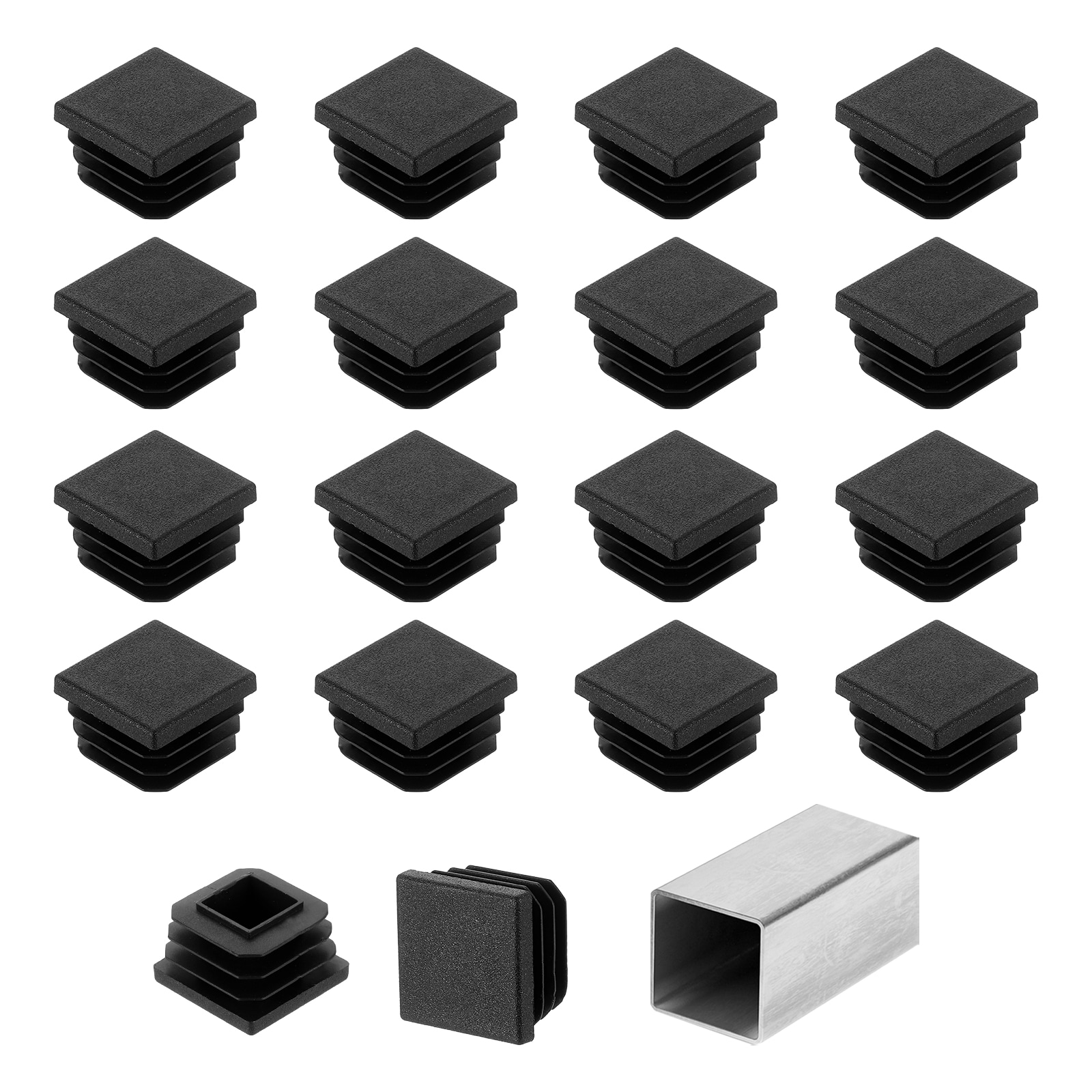 Unique Bargains 50pcs 1-Inch (25mm) Square Tubing End Caps Plastic Hole Plugs Insert End Cap for Metal Tubing Post Chair Leg Table Bookshelves Furniture Black
