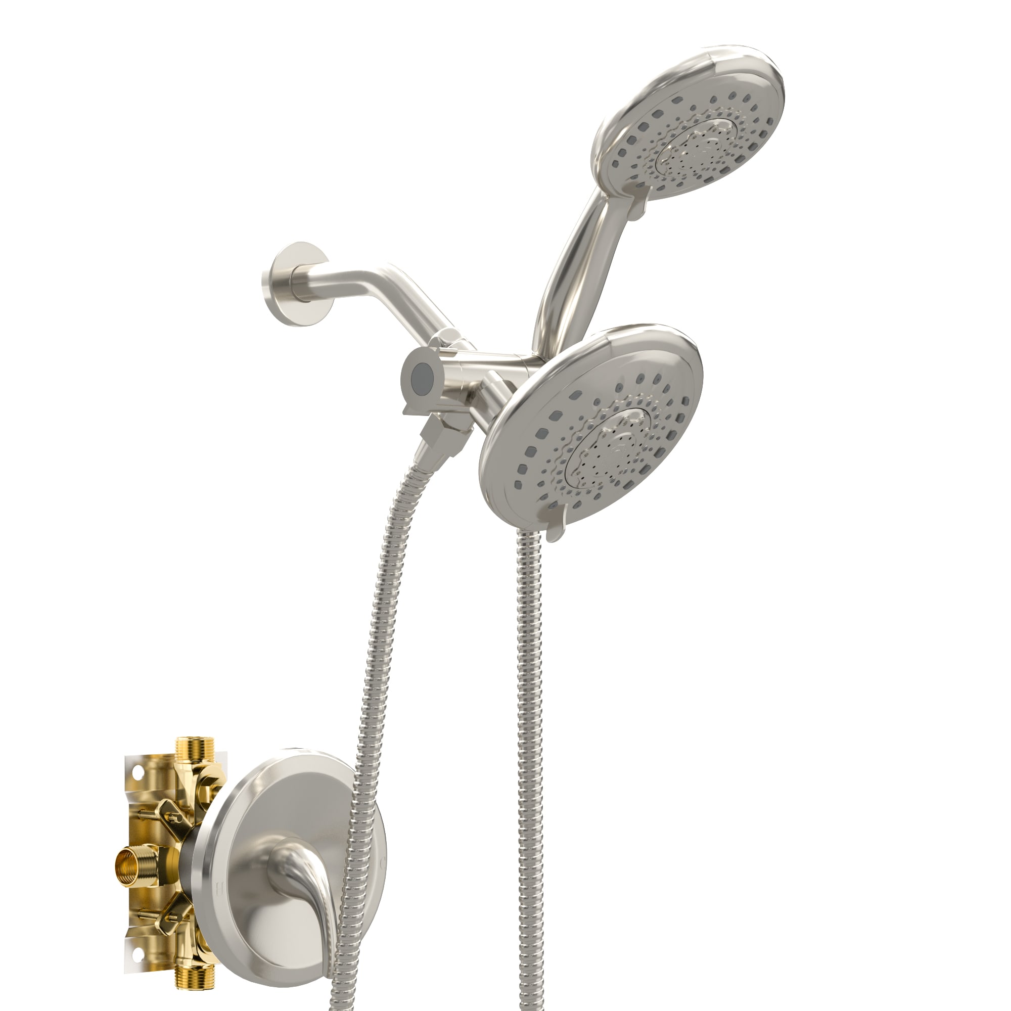 Mondawe AM-SC418A-CH Brushed Nickel 5-in Dual Head Built-In Shower Faucet System with 2-way Diverter ( Pressure-balanced Valve Included )