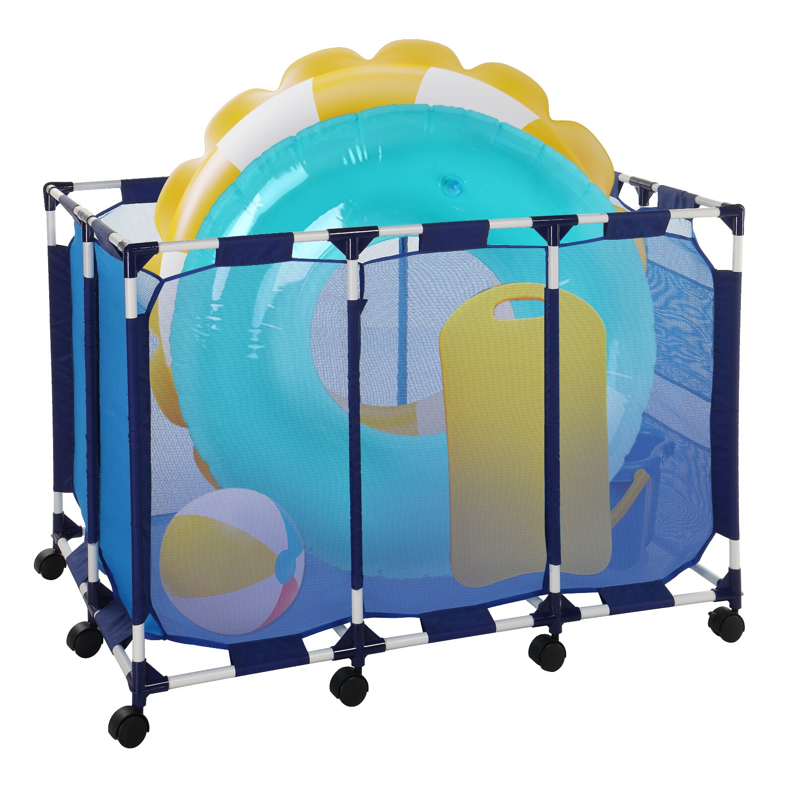 VINGLI Large Capacity Pool Storage Bin with Wheel for Toys Noodles Floats Towels/Large Mesh Organizer for Swimming Equipment