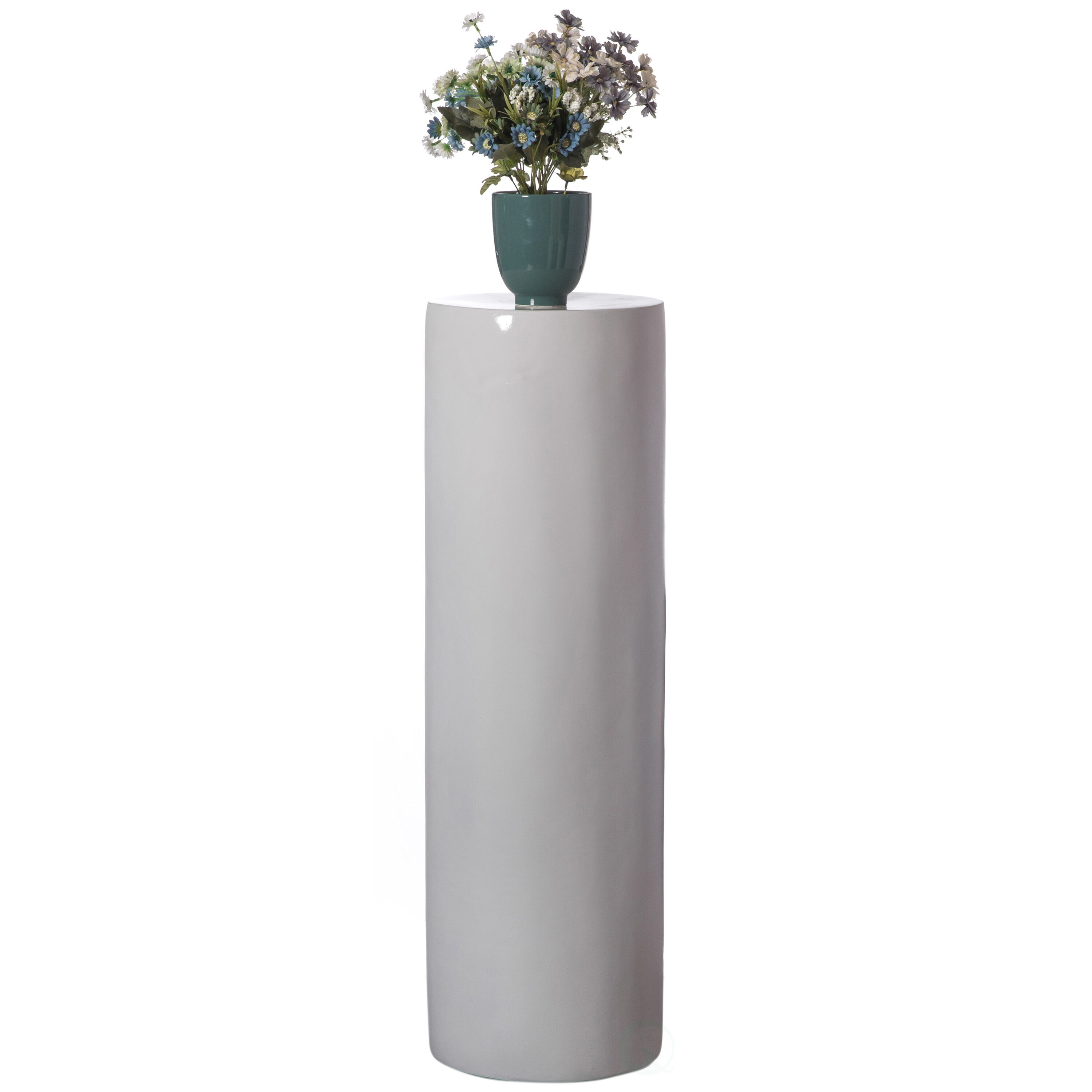 Tall White Fiberglass Cylinder Pedestal Stand