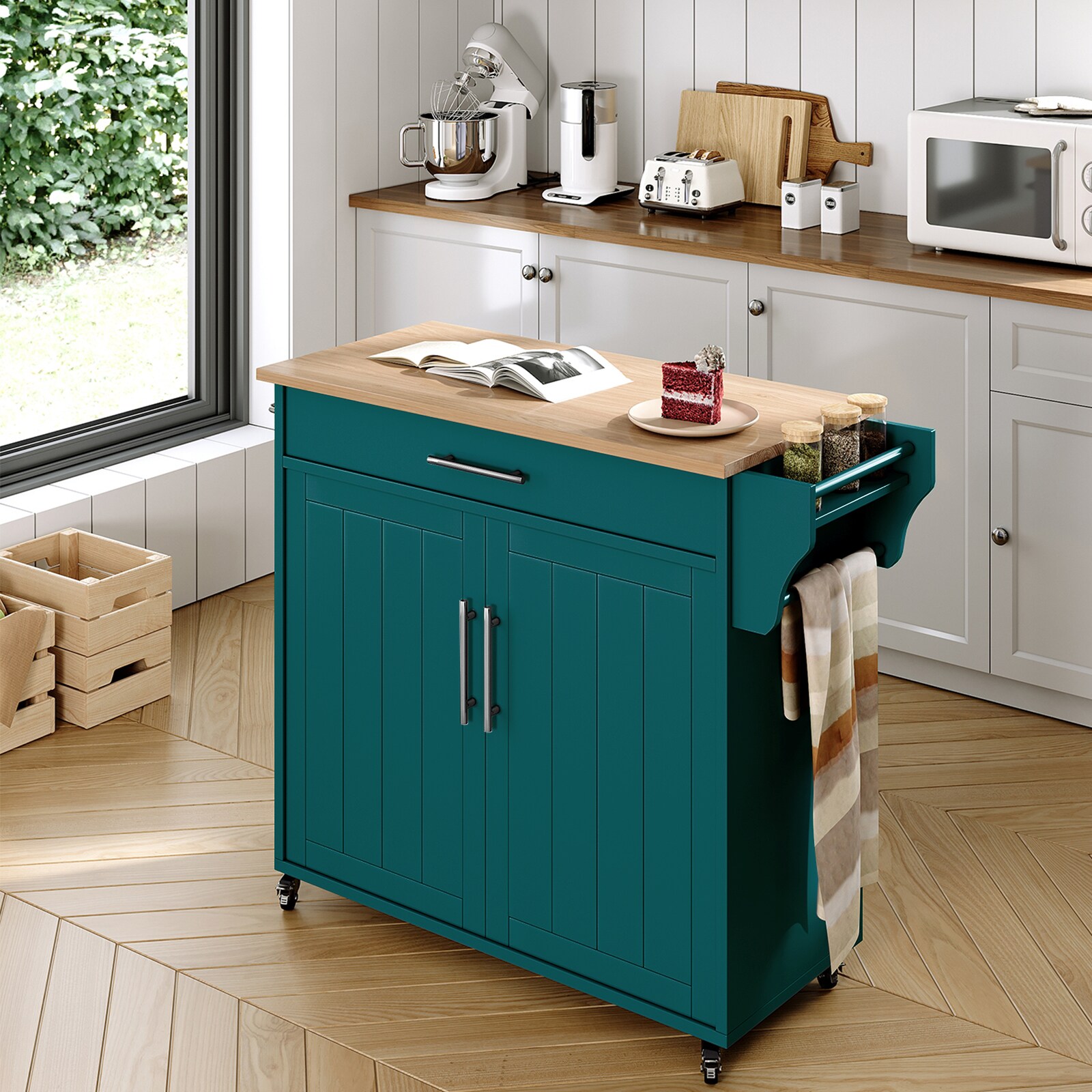 green kitchen dresser LARDER Unit with Reeded Glass Cabinets - Ramsey Residence Kitchen Decor