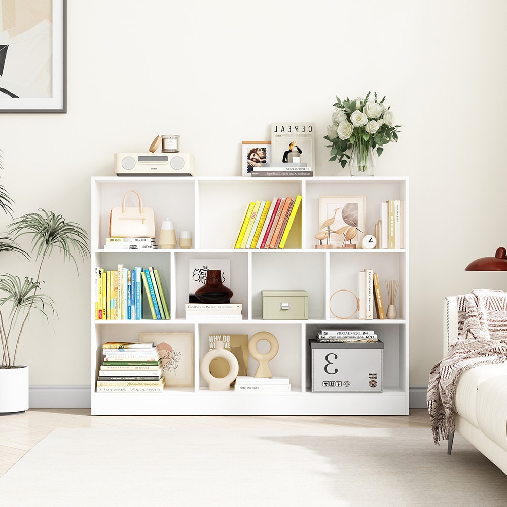 Homsee  Cube Storage Shelf Bookcase with 3 Tier Book Shelves Storage Shelf Cube Storage Organizer for Office Living Room or Bedroom 47.2''L x 9.4''W x 40.9''H White