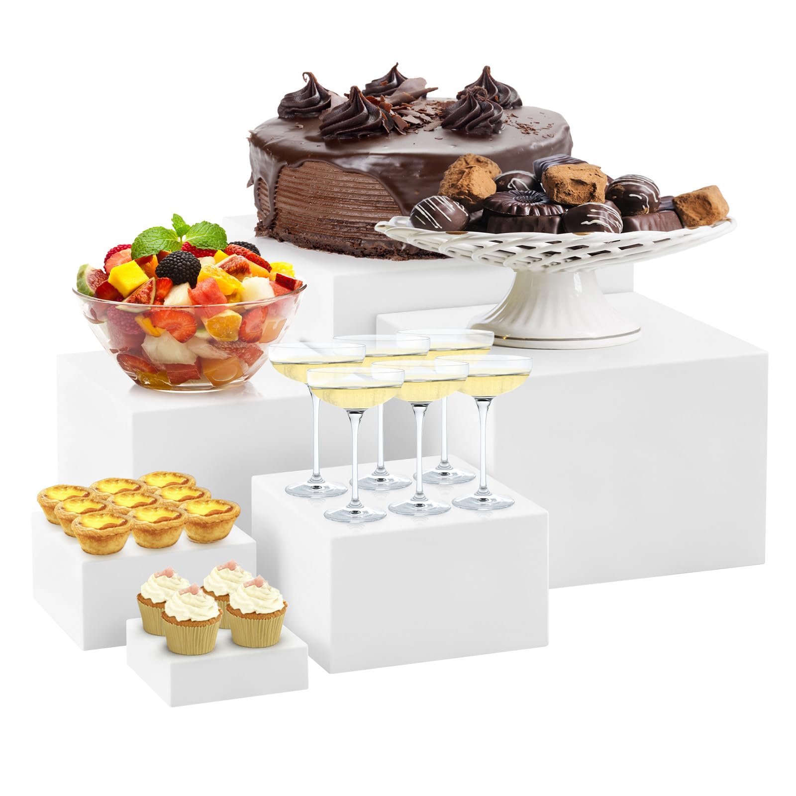 Garvee 6 Piece Buffet Risers Display Stand with Hollow Bottom Cupcake Dessert Stand Nesting Storage Box for Catering Jewelry Collectibles