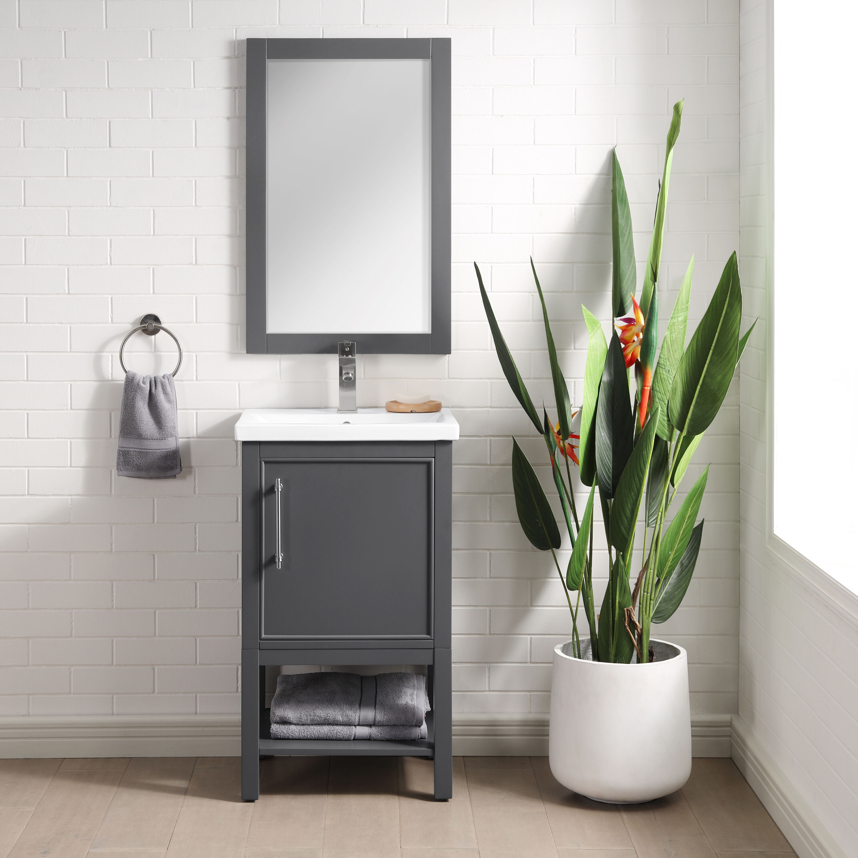 Sudio Design TAYLOR-20DG TAYLOR 20-in Dark Gray Single Sink Bathroom Vanity with White Ceramic Top