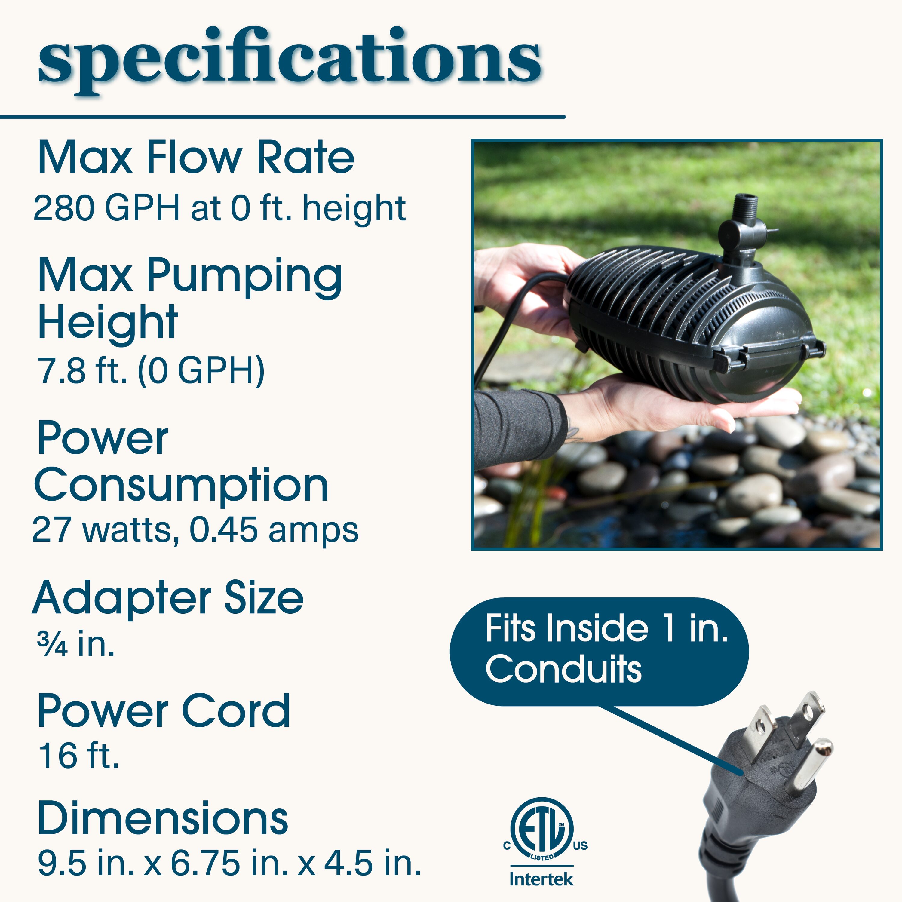 smartpond Premium 280GPH Submersible Corded Electric Pond Pump in the