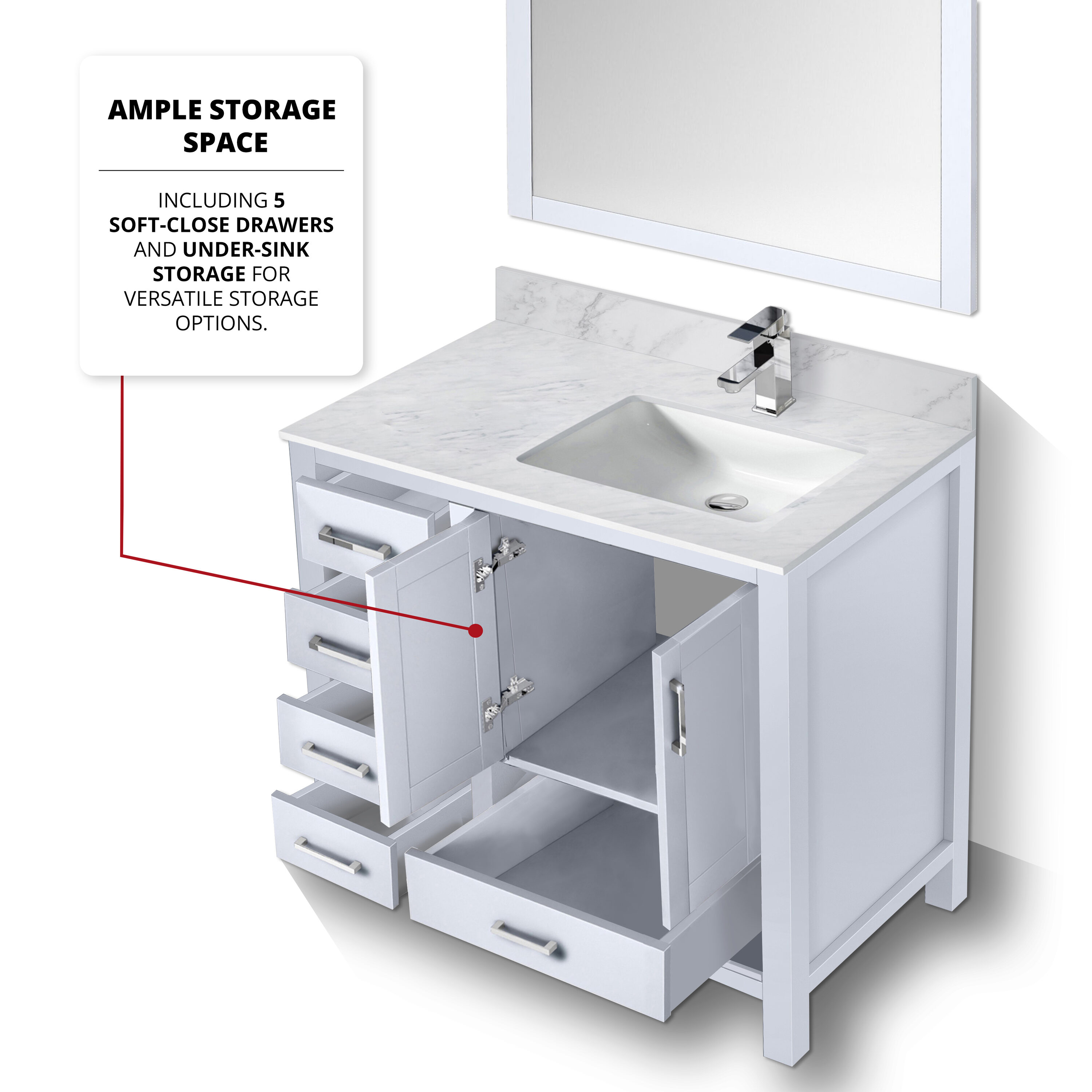 Lexora Jacques 36-in White Undermount Single Sink Bathroom Vanity with ...