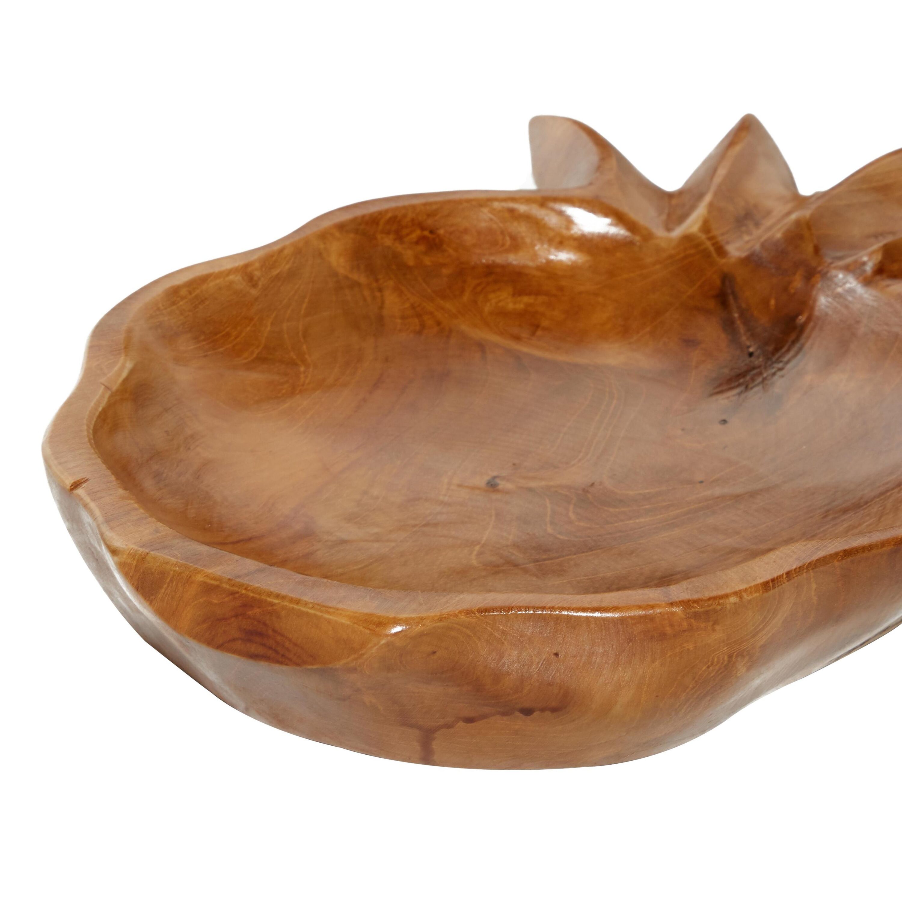 Teak Wood Handcrafted Pineapple-Shaped Decorative Bowl Set, Brown
