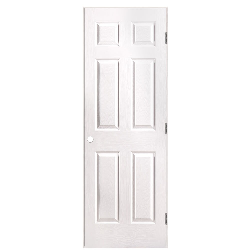 Masonite 1316819 28-in x 80-in Primed Solid core 6-panel Right hand Textured Primed Molded composite Flat Jamb Single Prehung Interior Door
