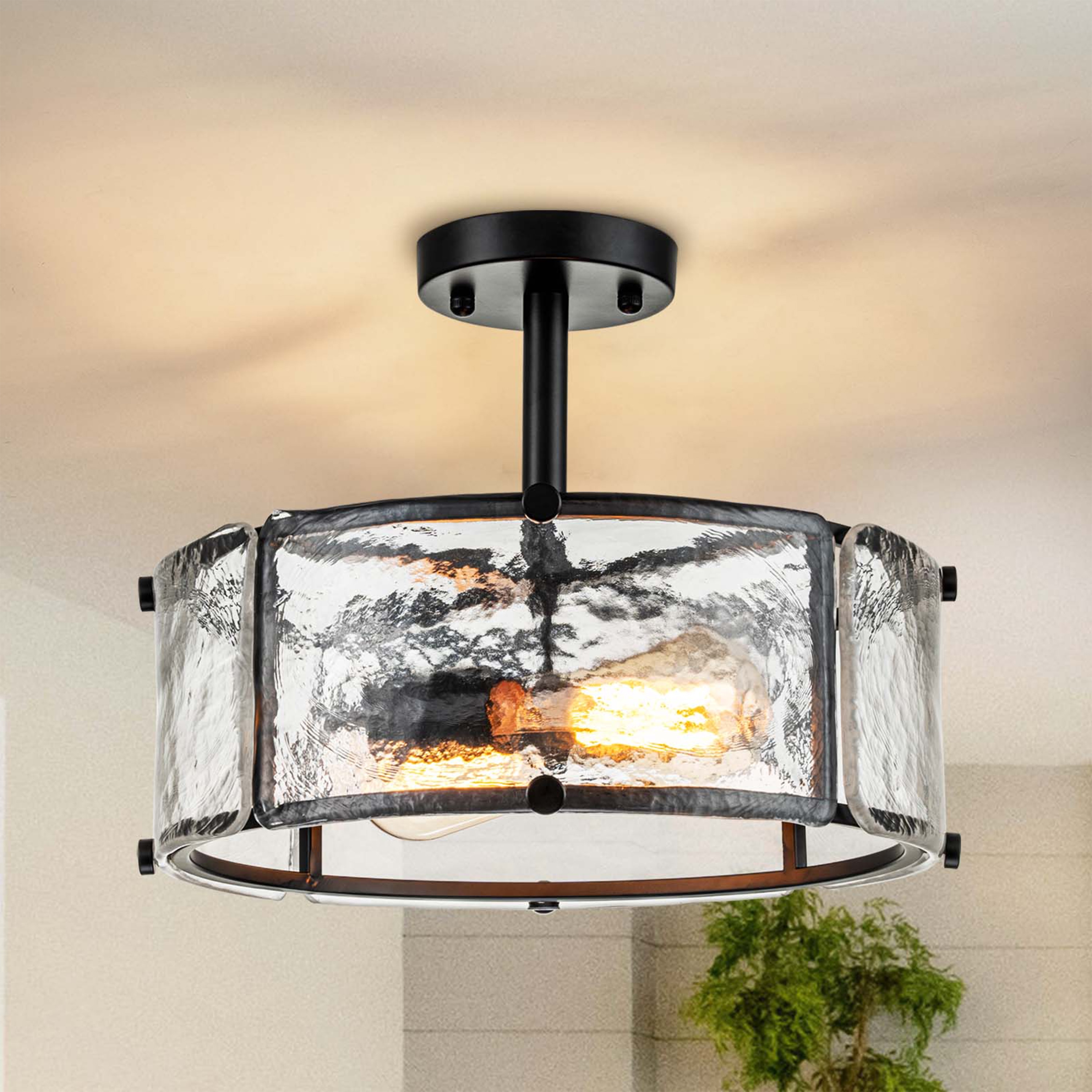 GoYeel ZC032BL02 2 -Light 12.8-in Matte Black Semi Flush Mount Light