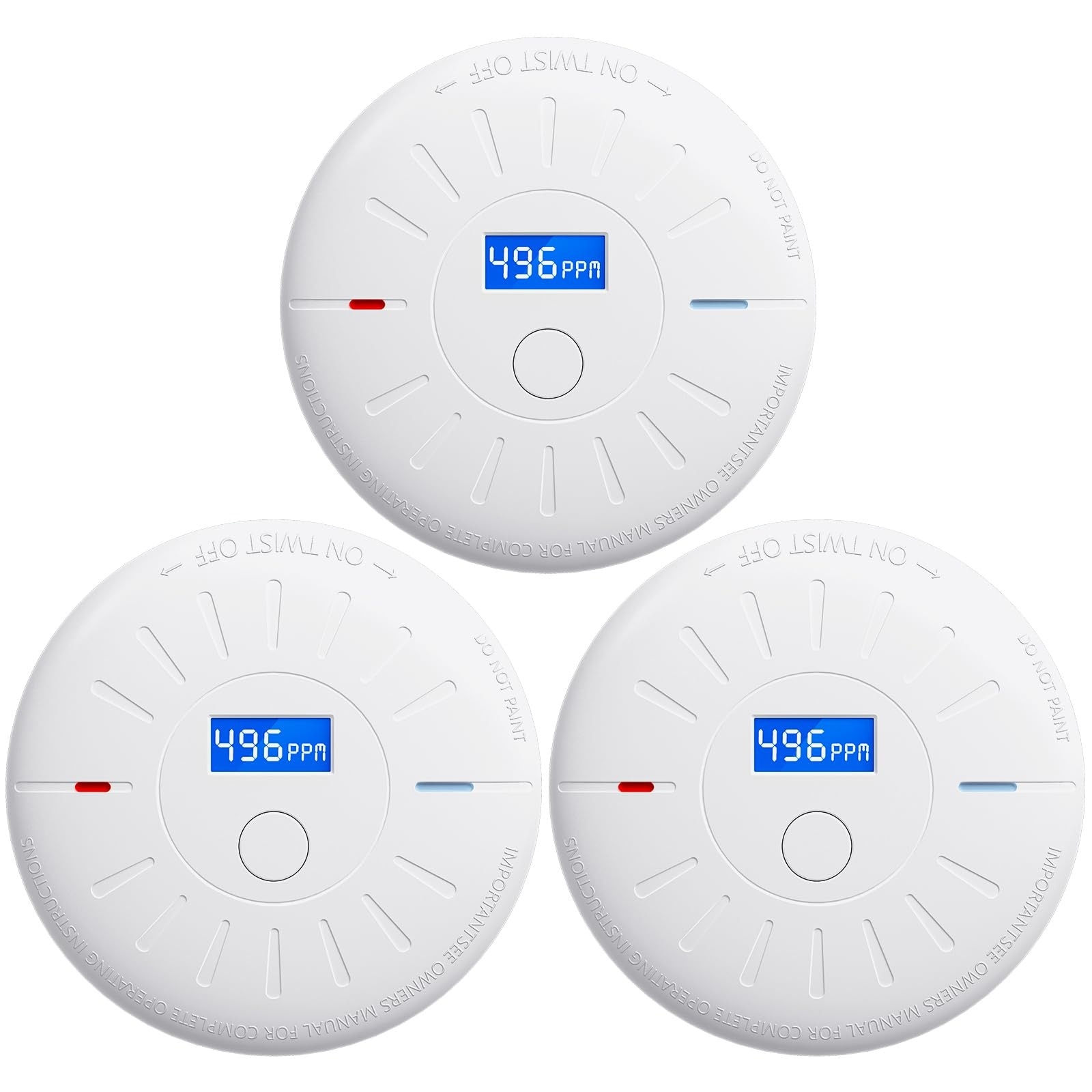 Misopily  3 Pack Smoke and Carbon Monoxide Detector Combo with LCD Display Photoelectric Sensor 85dB Alarm Easy Mount for Home Kitchen White