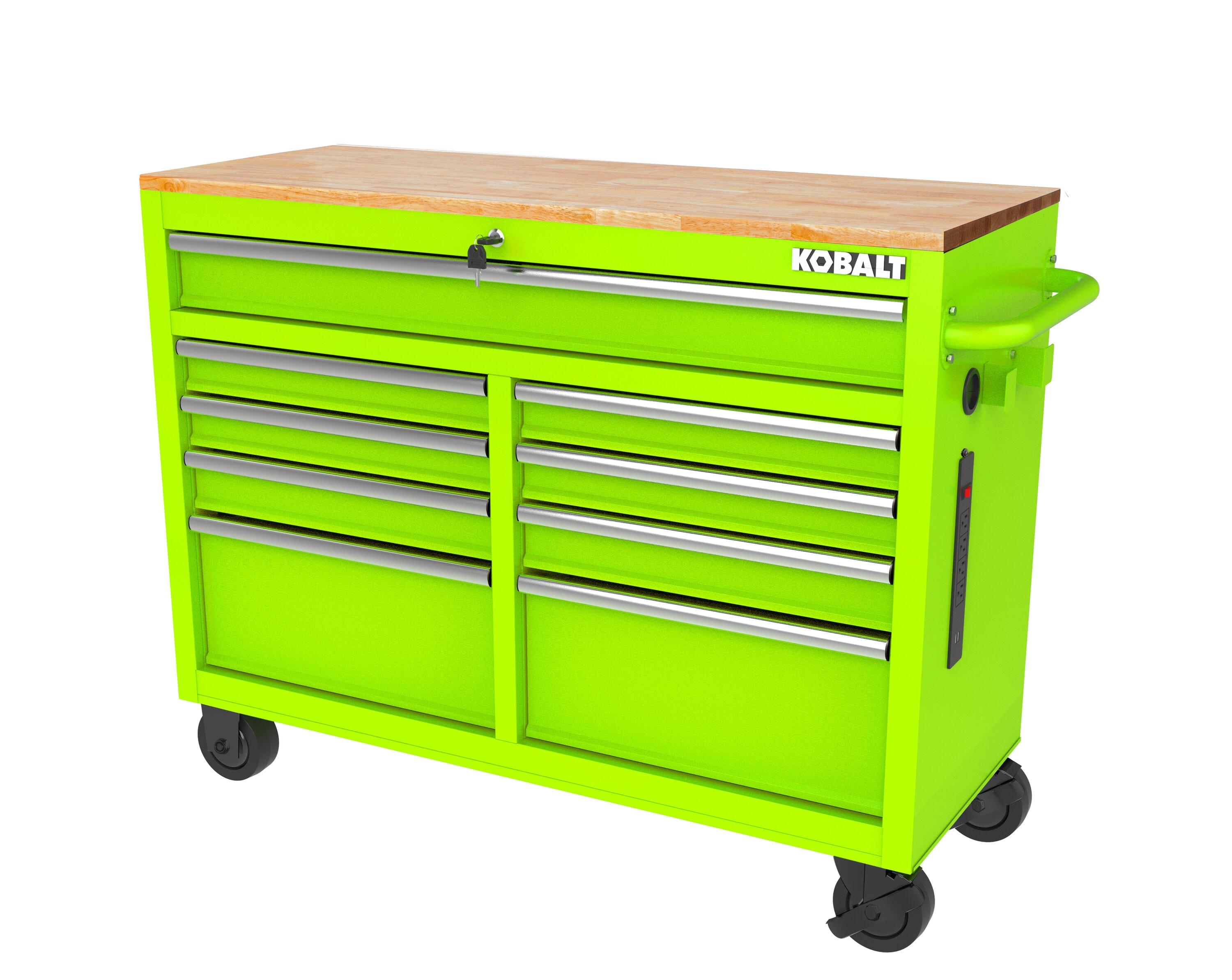 Kobalt 46.1-in L x 37.2-in H 9-Drawers Rolling Green Wood Work Bench in the  Work Benches & Tops department at