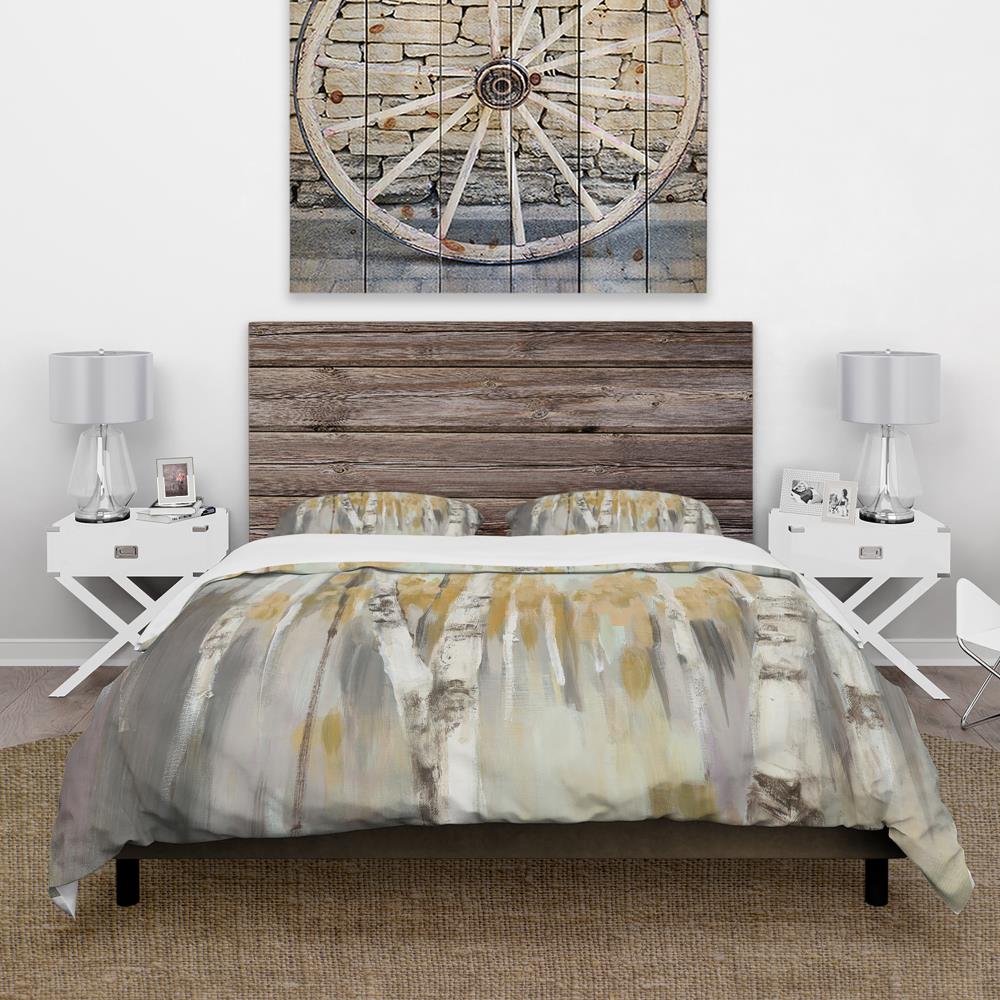 Silver and Yellow Birch Forest Microfiber Duvet Cover Set
