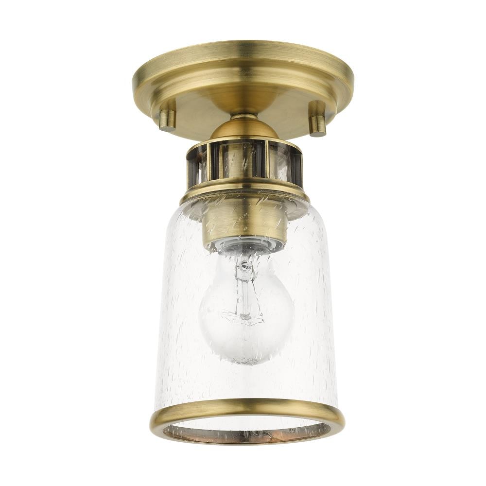 Antique Brass Seeded Glass 1-Light Flush Mount