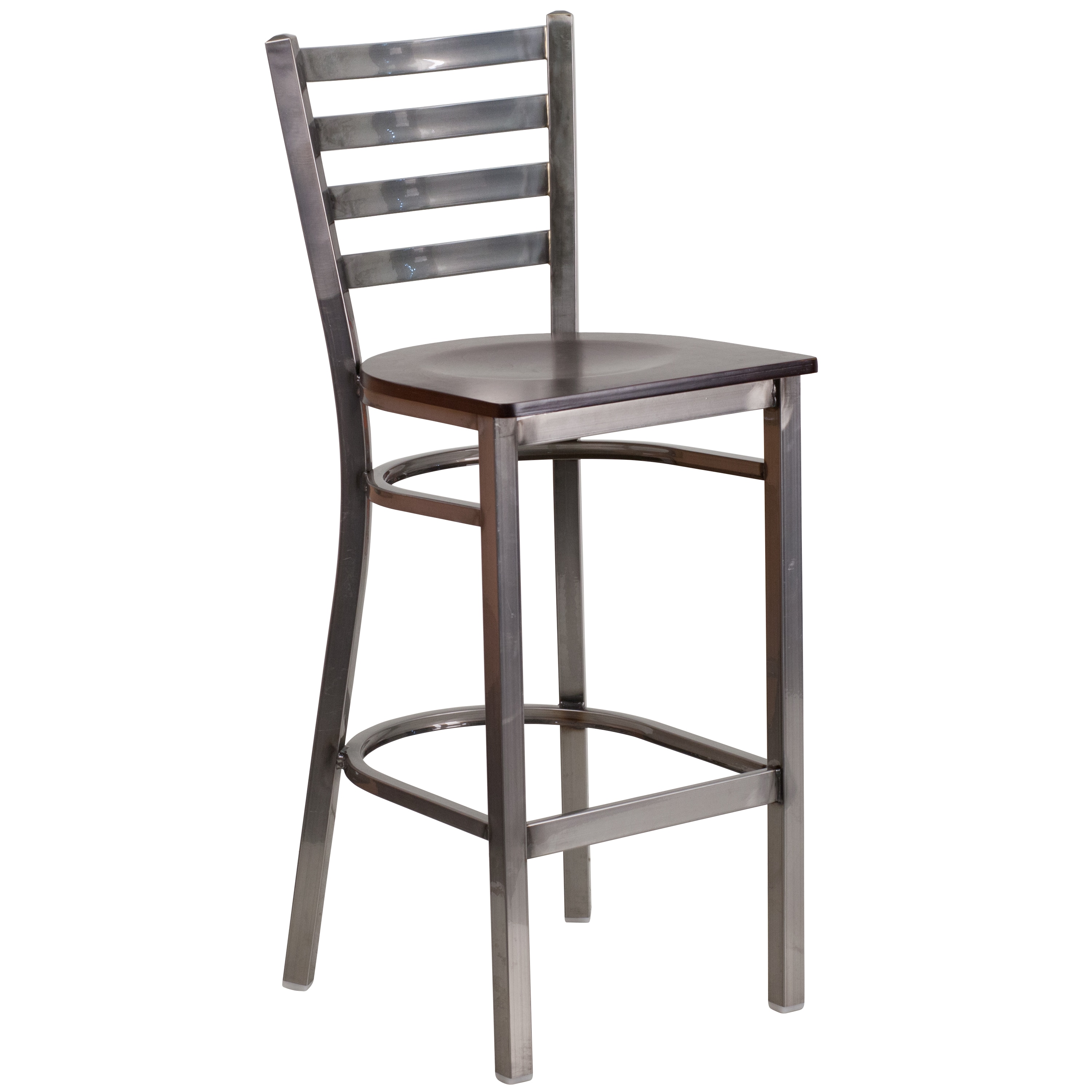 Flash Furniture 889142025511 Walnut Wood Seat/Clear Coated Metal Frame 28.75-Inches H Bar height Square seat Metal Bar Stool and Back