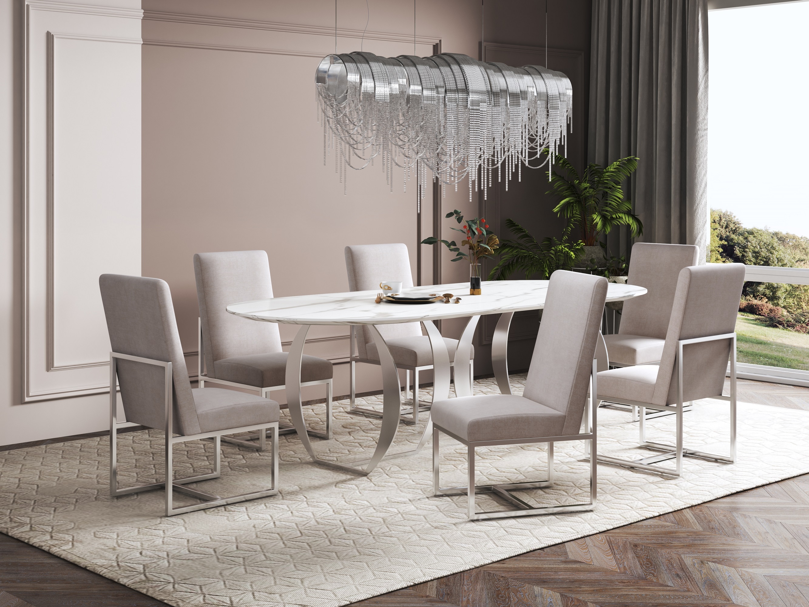 Manhattan Comfort 2-DC030-OM Set of 2 Contemporary/Modern Velvet Upholstered Dining side chair ( Metal Frame )