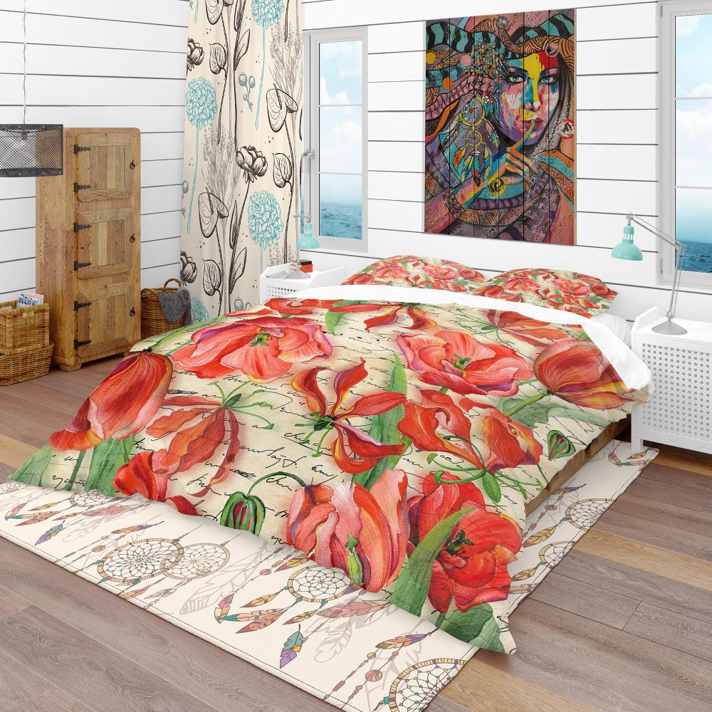 Designart BED11843-K 3-Piece Red King Duvet Cover Set