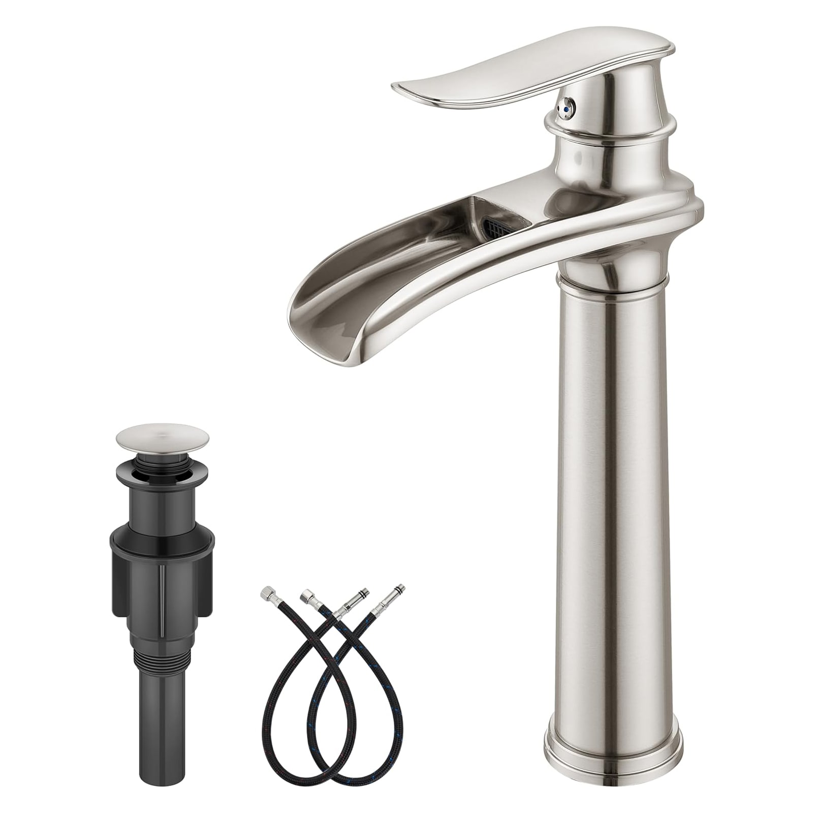BYH VH-1007-BN Brushed Nickel Vessel 1-handle Waterfall Commercial/Residential Handle Bathroom Sink Faucet with Drain
