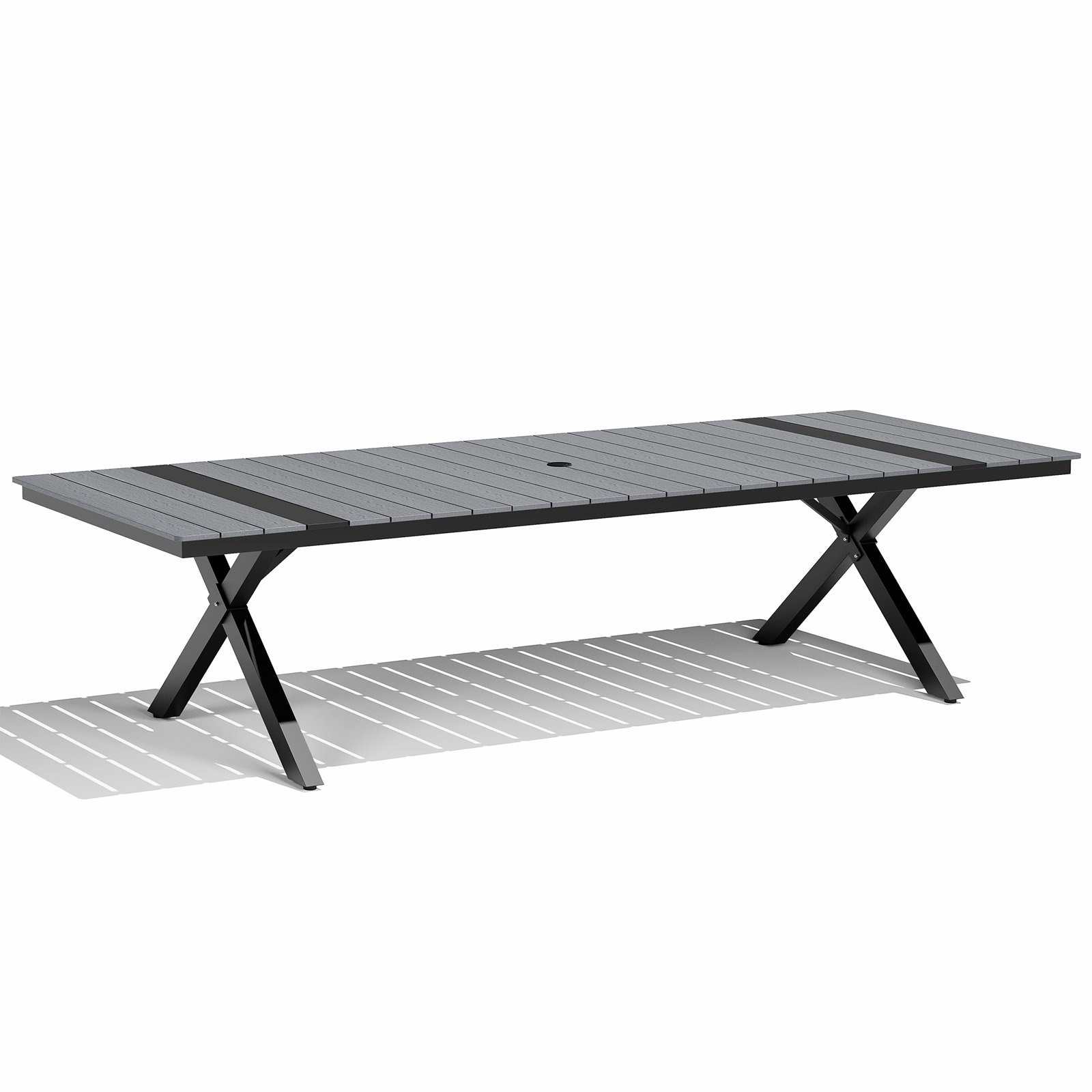Crestlive Products CL-TB063GRY300 118-in Large Patio Plastic-Wood Top Aluminum Frame Rectangle Outdoor Dining Table 40.55-in W x 118.11-in L with Umbrella Hole