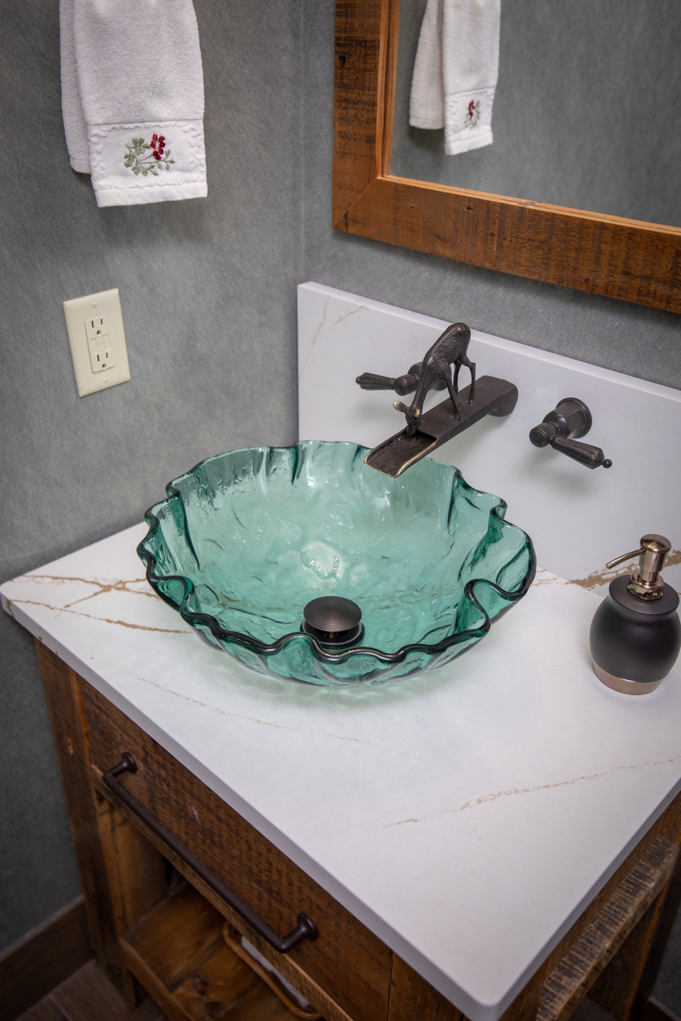 Green Textured Glass Above-Counter Round Vessel Sink